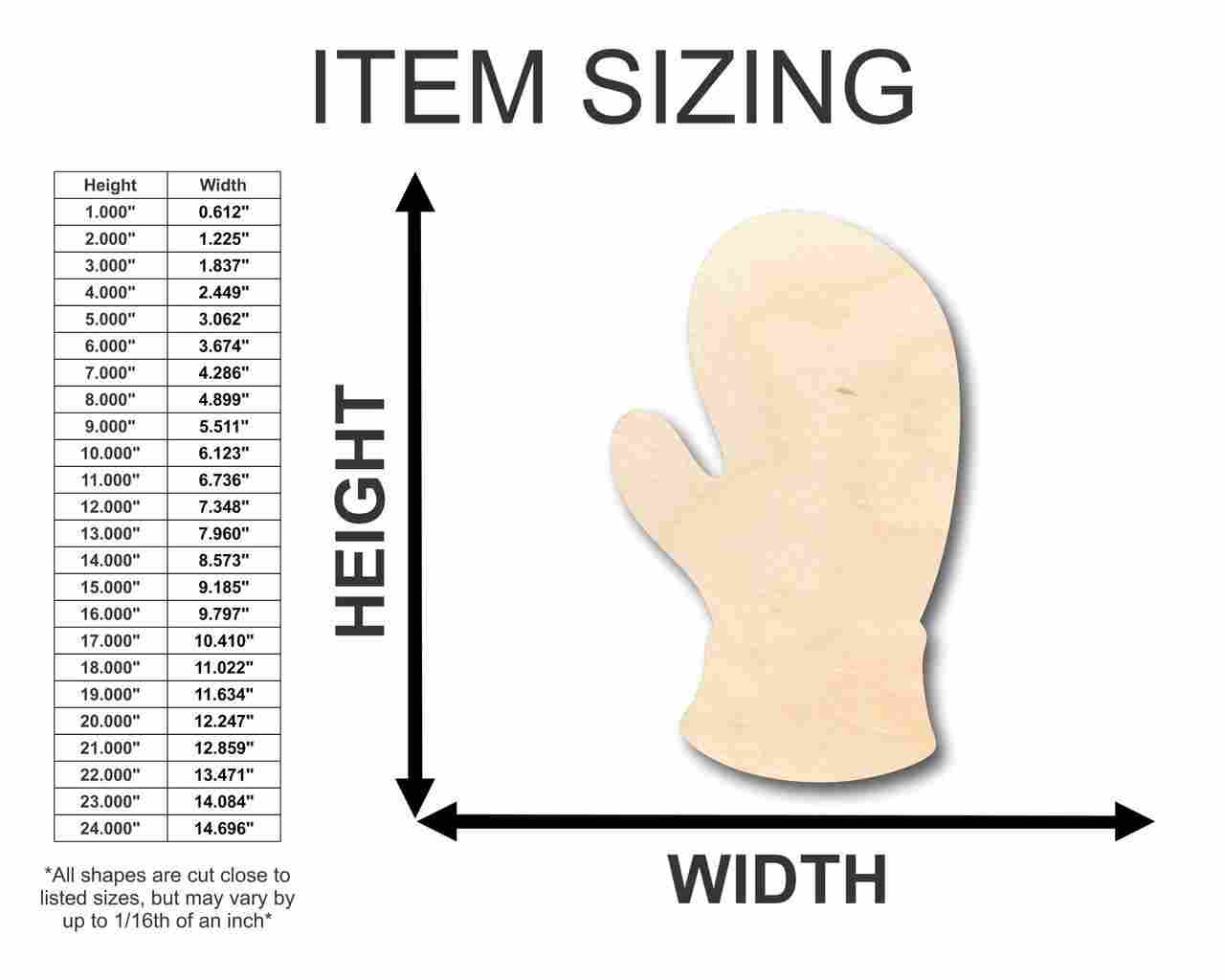 Unfinished Wood Mitten Shape - Winter - Craft - up to 46" DIY