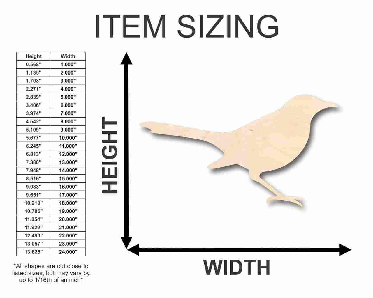 Unfinished Wood Mockingbird Shape - Bird - Wildlife - Craft - up to 46" DIY