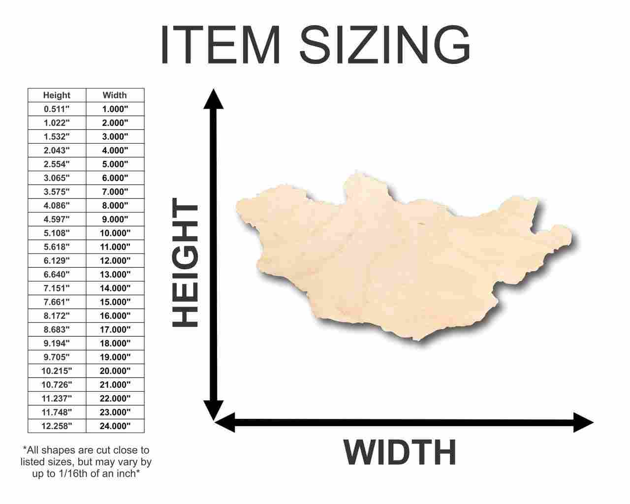 Unfinished Wood Mongolia Shape - Country - Craft - up to 46" DIY