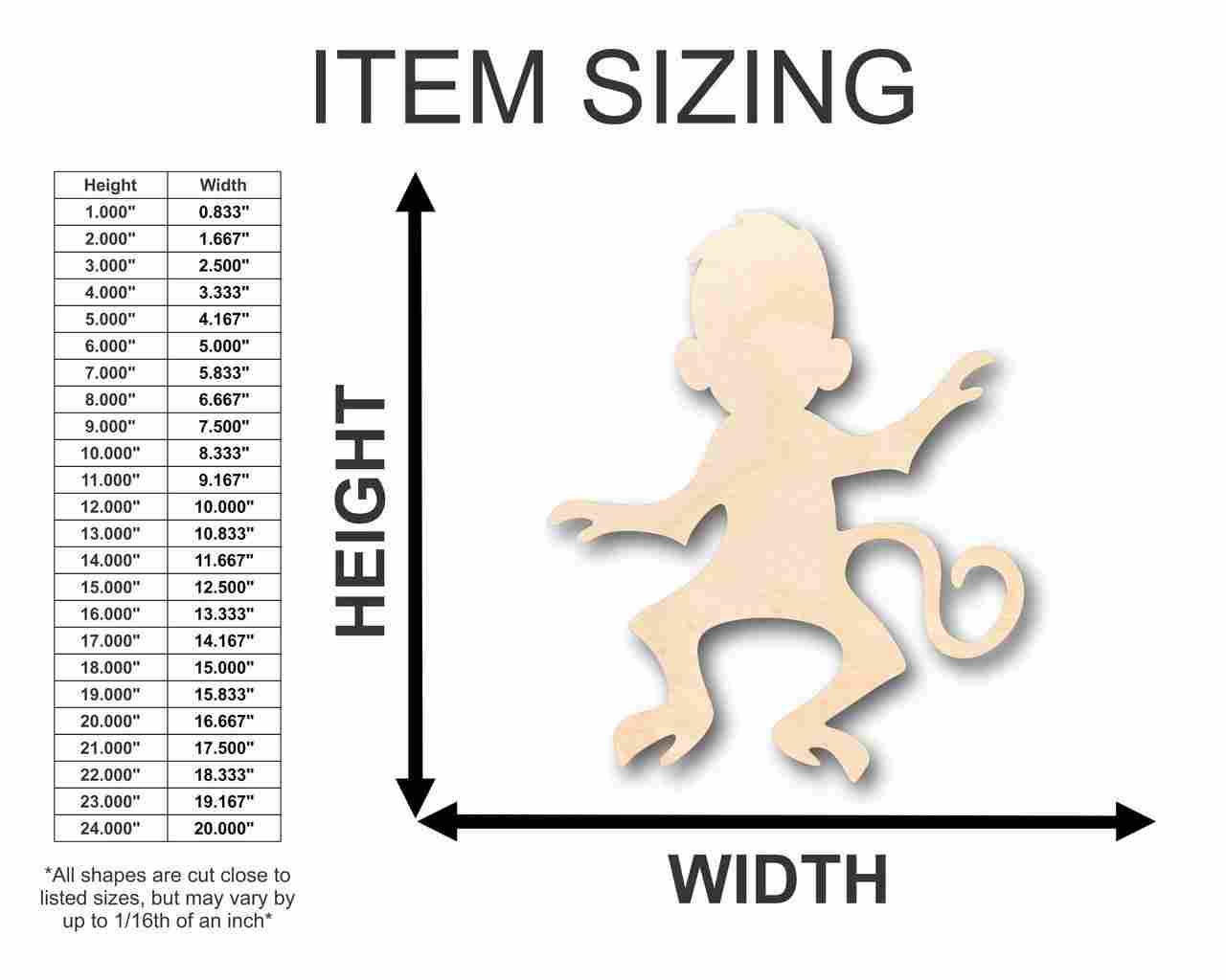 Unfinished Wood Monkey Shape - Animal - Wildlife - Craft - up to 46" DIY