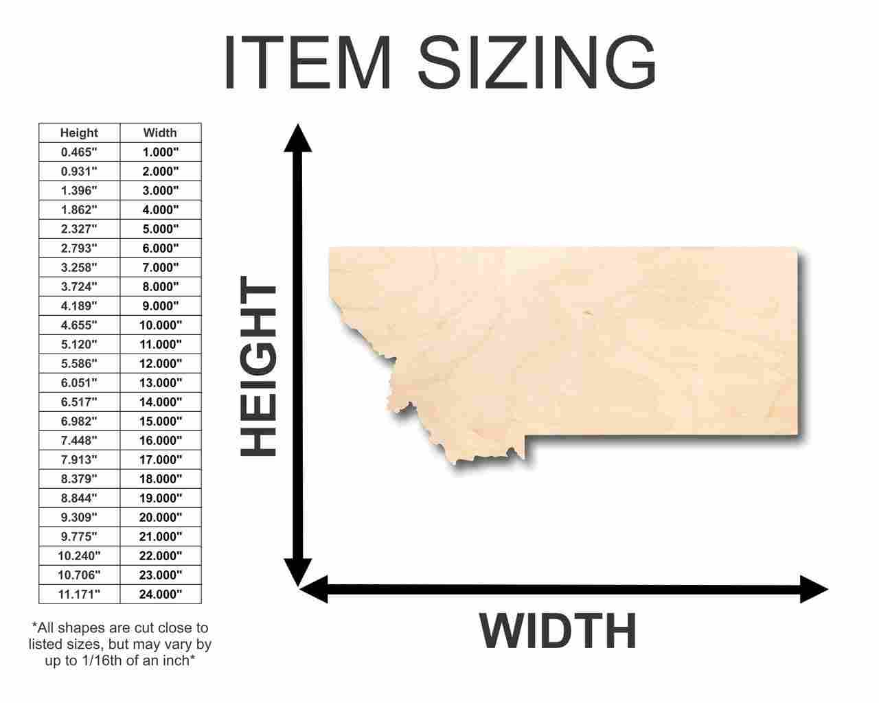 Unfinished Wood Montana Shape - State - Craft - up to 46" DIY