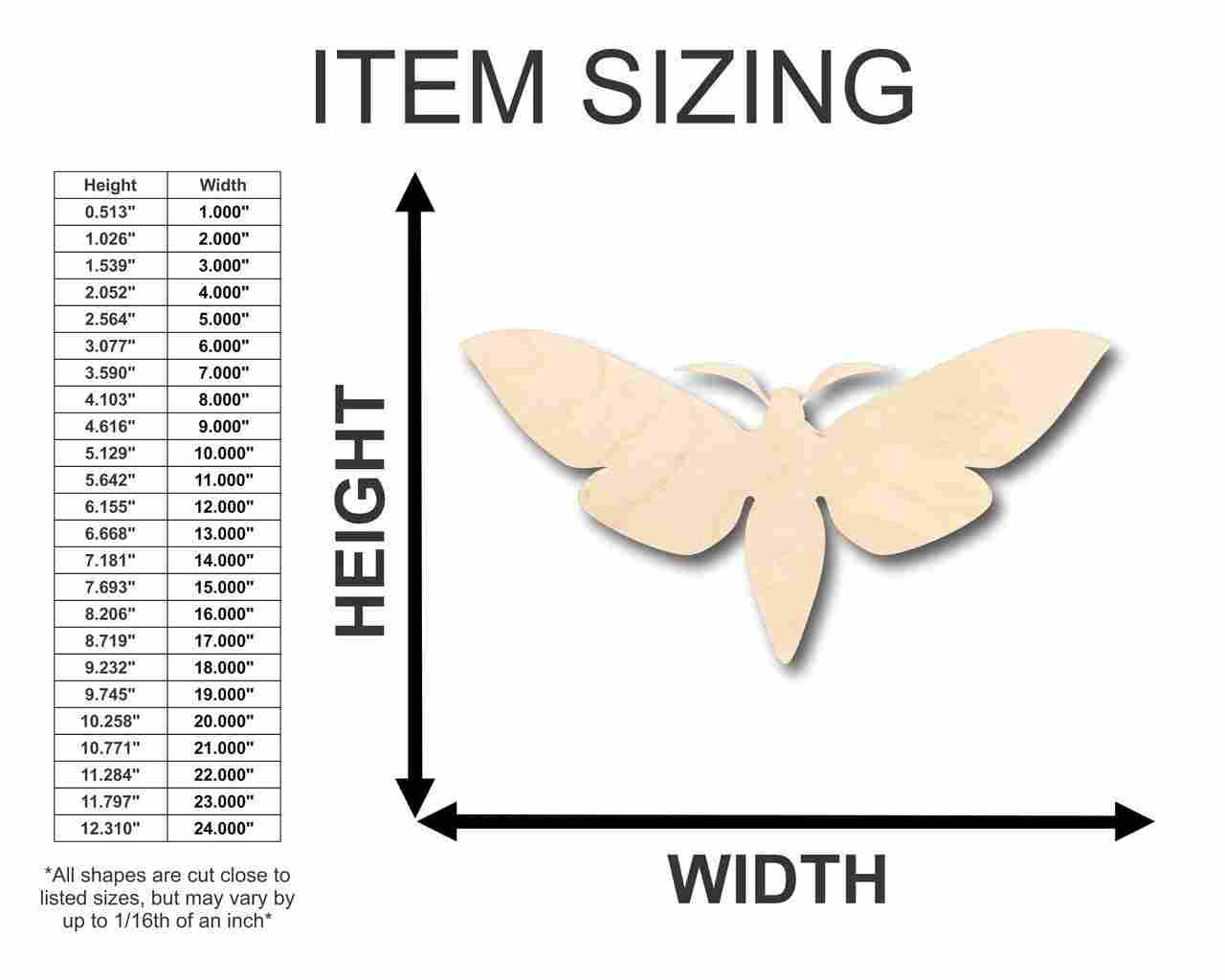 Unfinished Wood Moth Shape - Insect - Craft - up to 46" DIY
