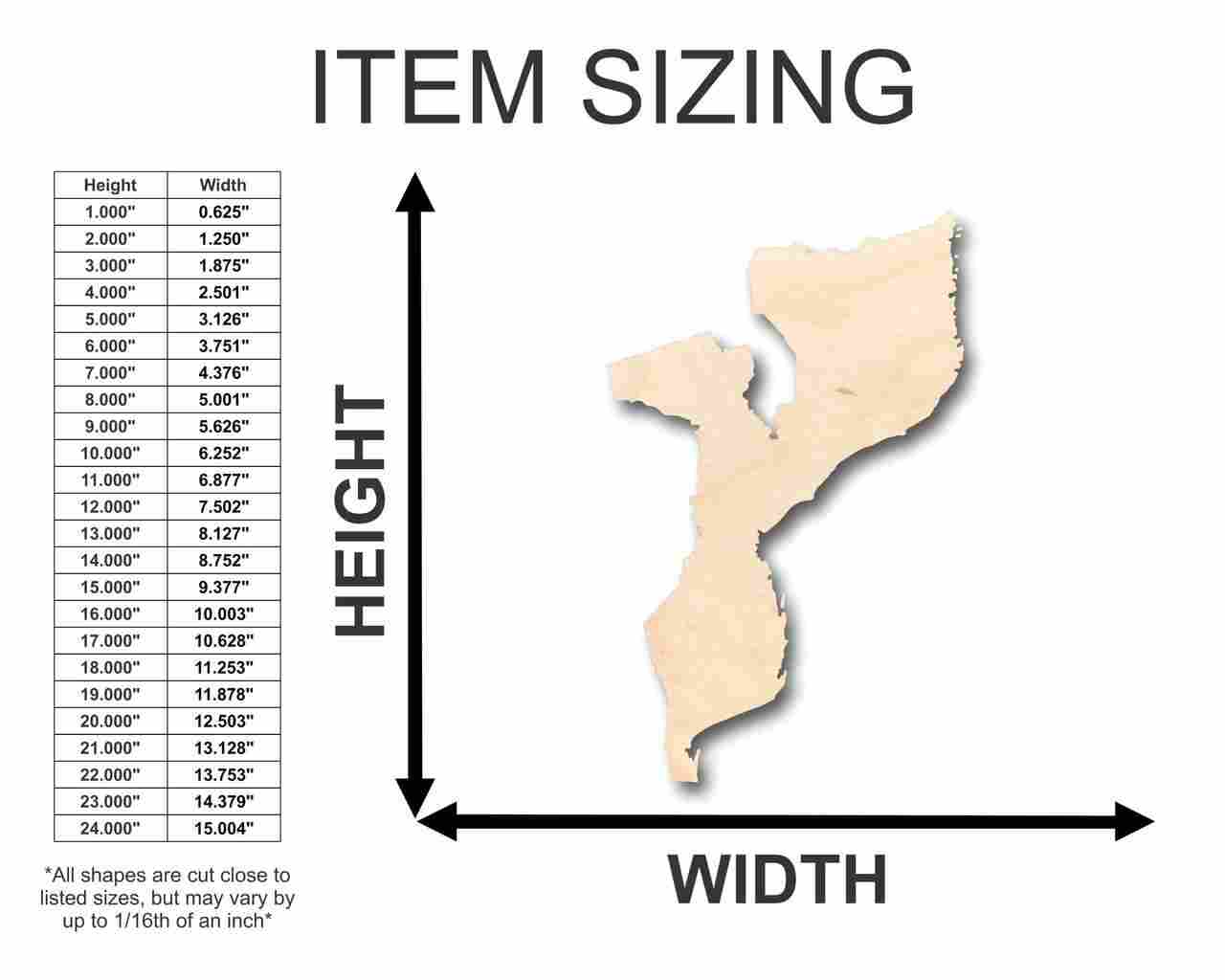 Unfinished Wood Mozambique Shape - Country - Craft - up to 46" DIY