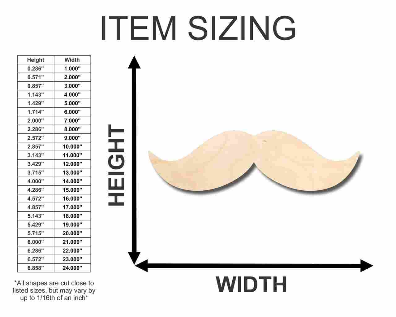 Unfinished Wood Mustache Shape - Craft - up to 46" DIY