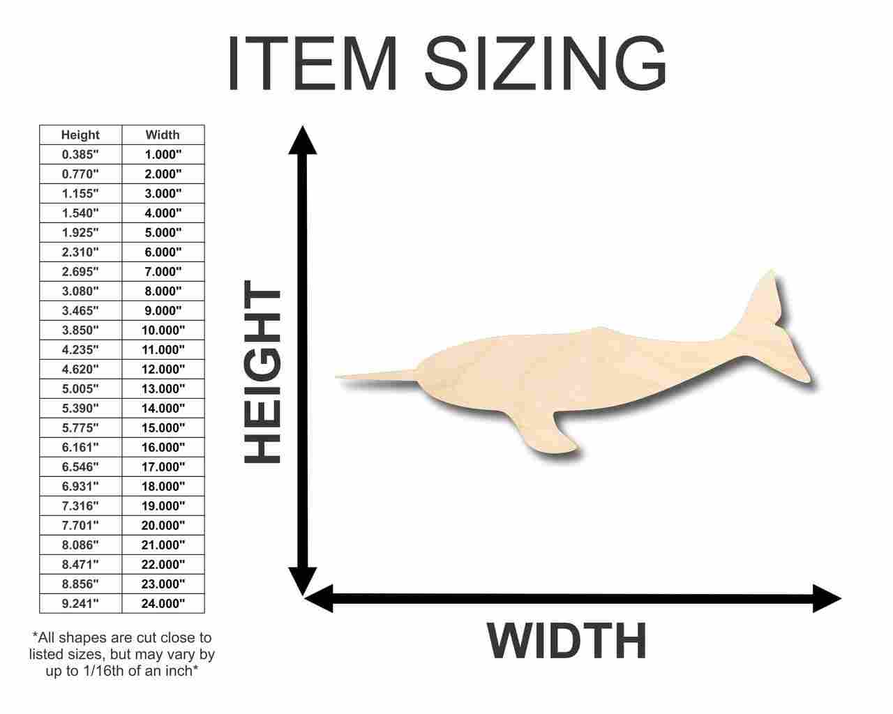 Unfinished Wood Narwhal Shape - Ocean - Fishing - Craft - up to 46" DIY