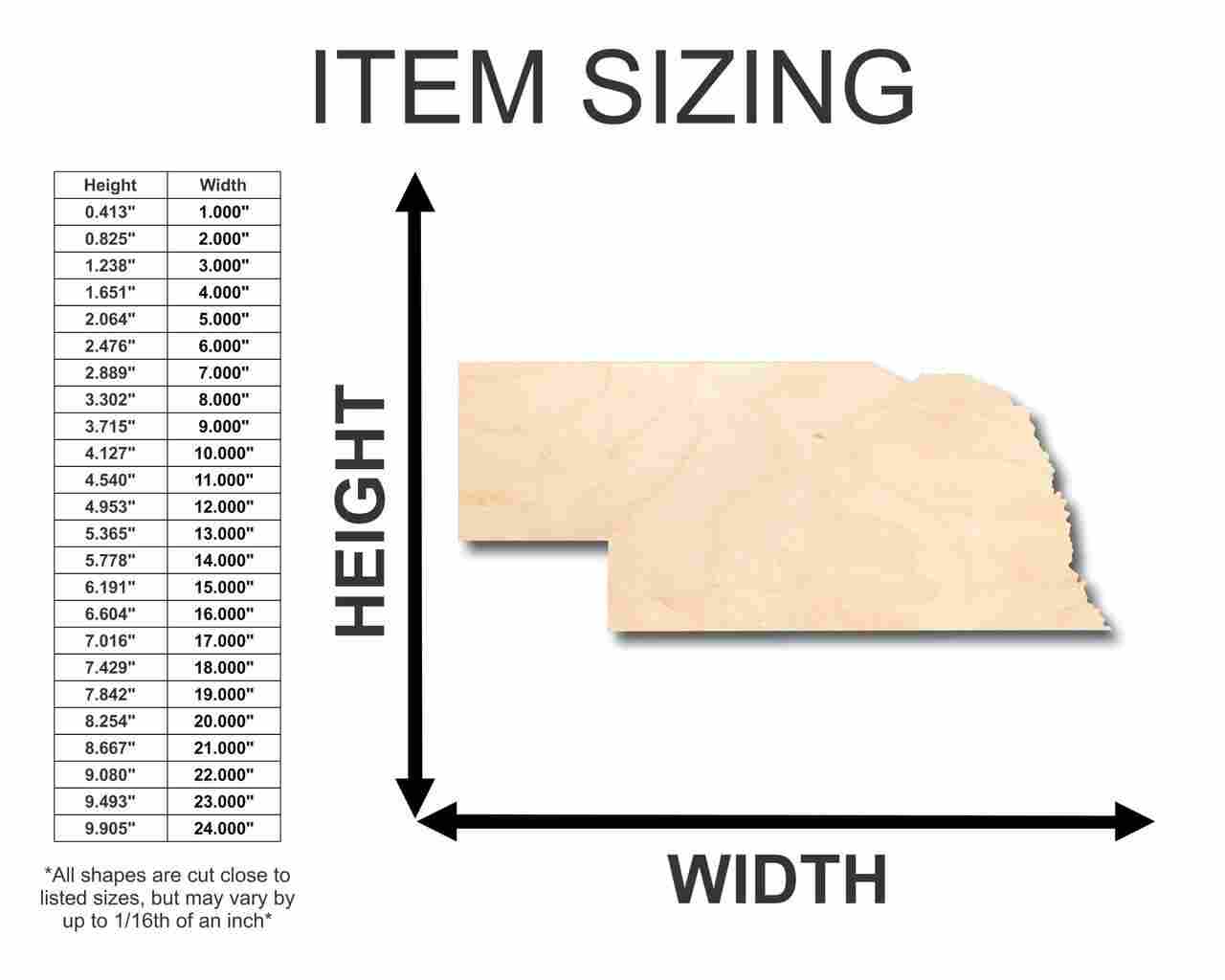 Unfinished Wood Nebraska Shape - State - Craft - up to 46" DIY