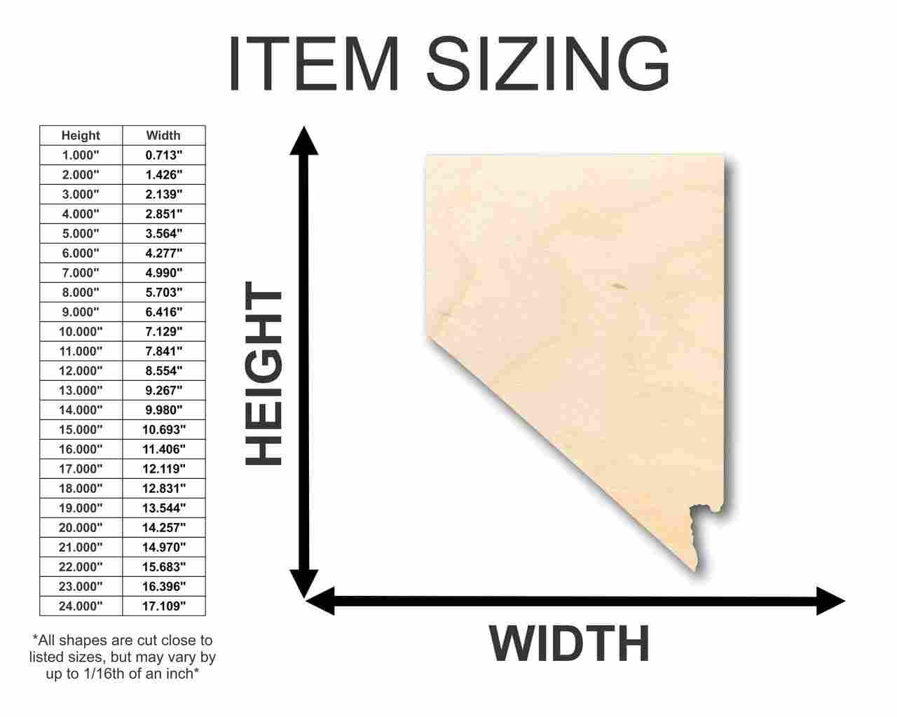 Unfinished Wood Nevada Shape - State - Craft - up to 46" DIY