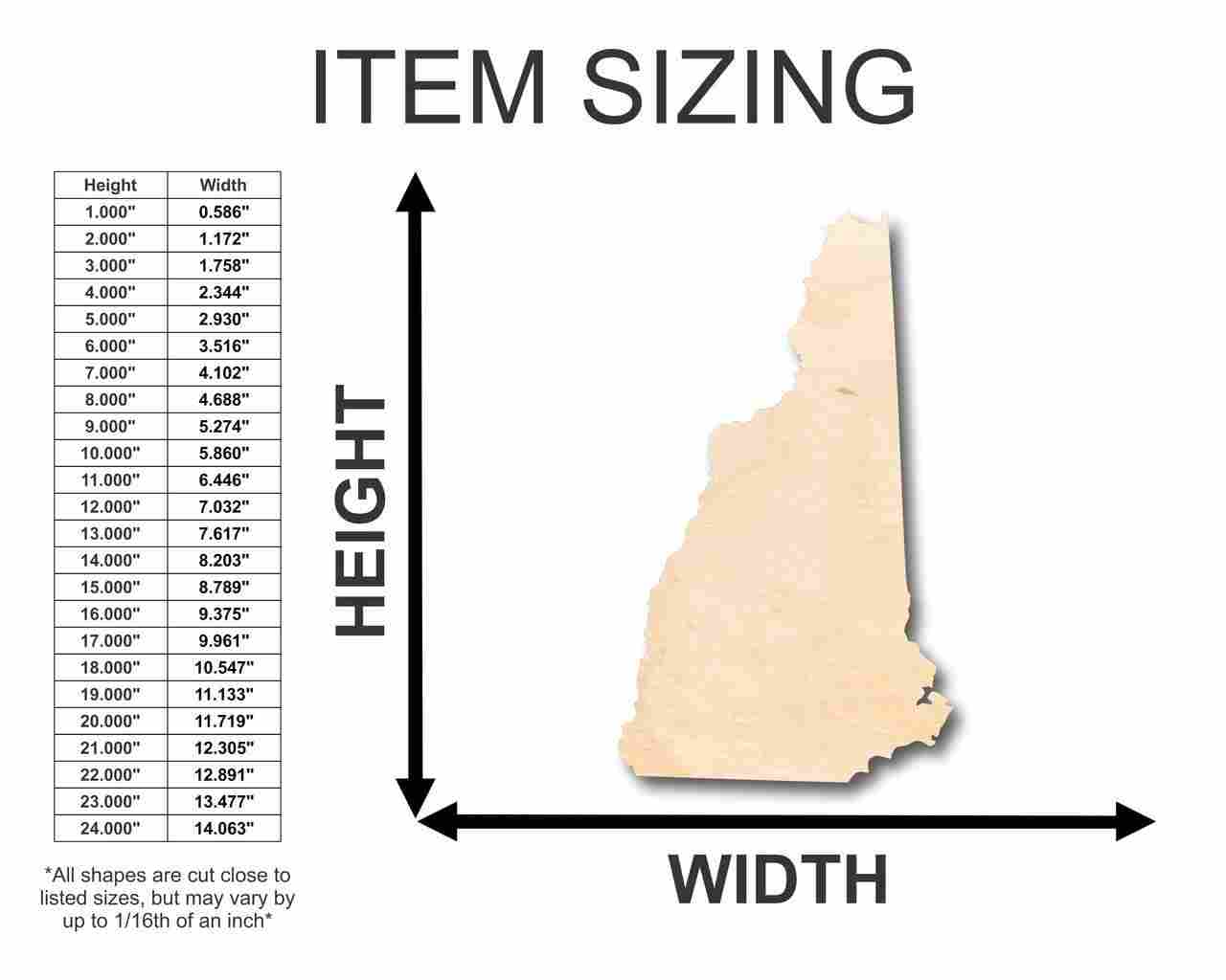 Unfinished Wood New Hampshire Shape - State - Craft - up to 46" DIY