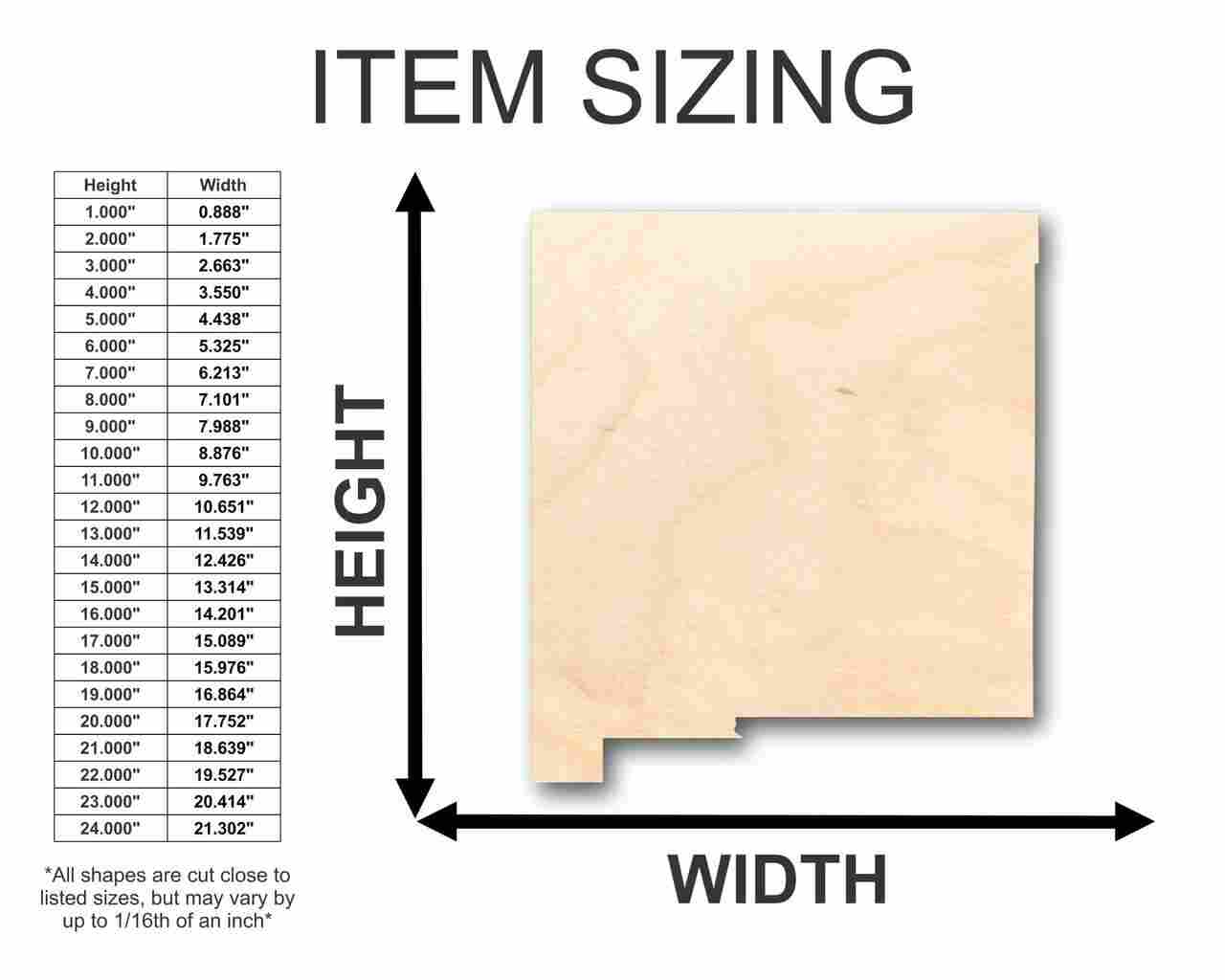 Unfinished Wood New Mexico Shape - State - Craft - up to 46" DIY