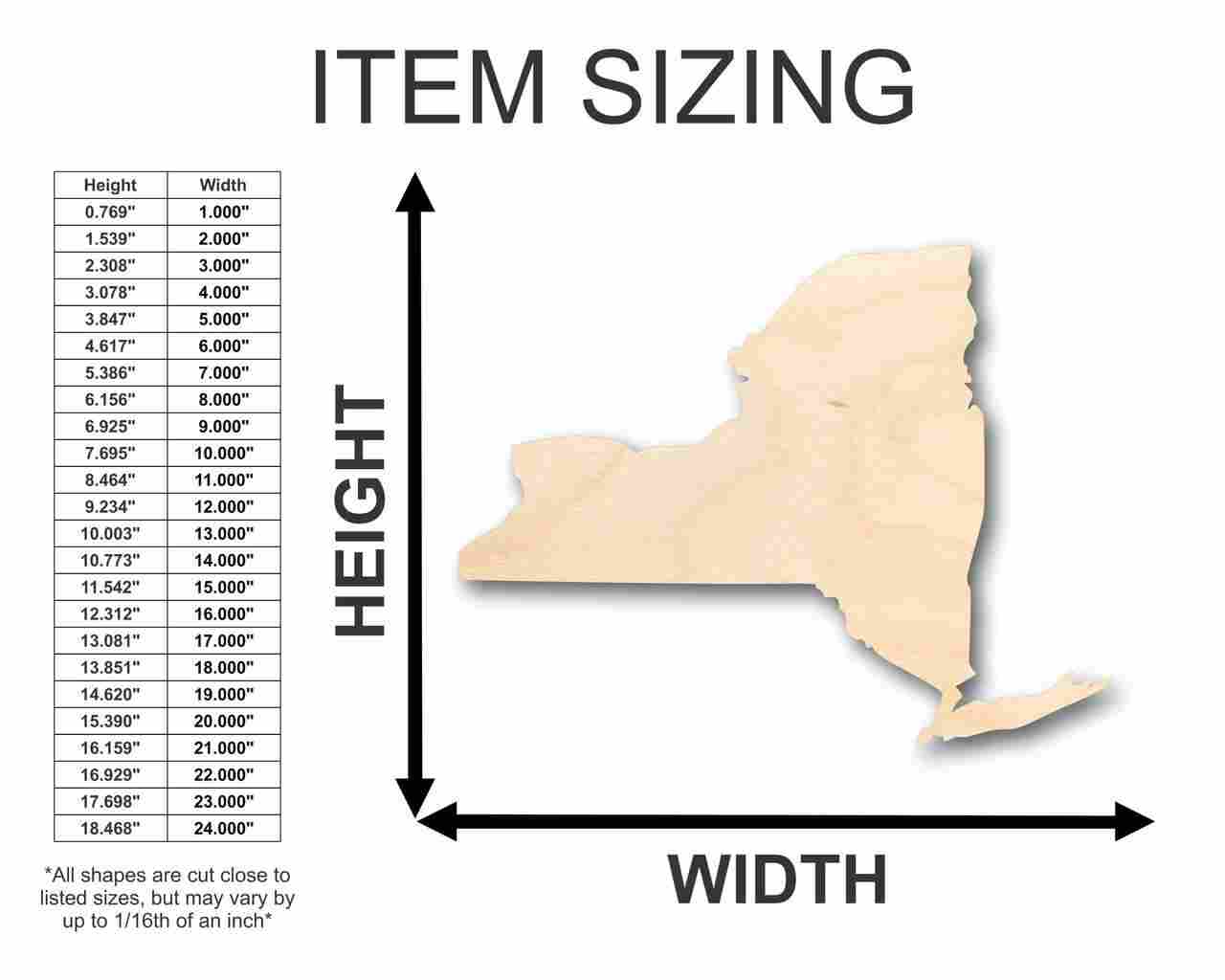 Unfinished Wood New York Shape - State - Craft - up to 46" DIY