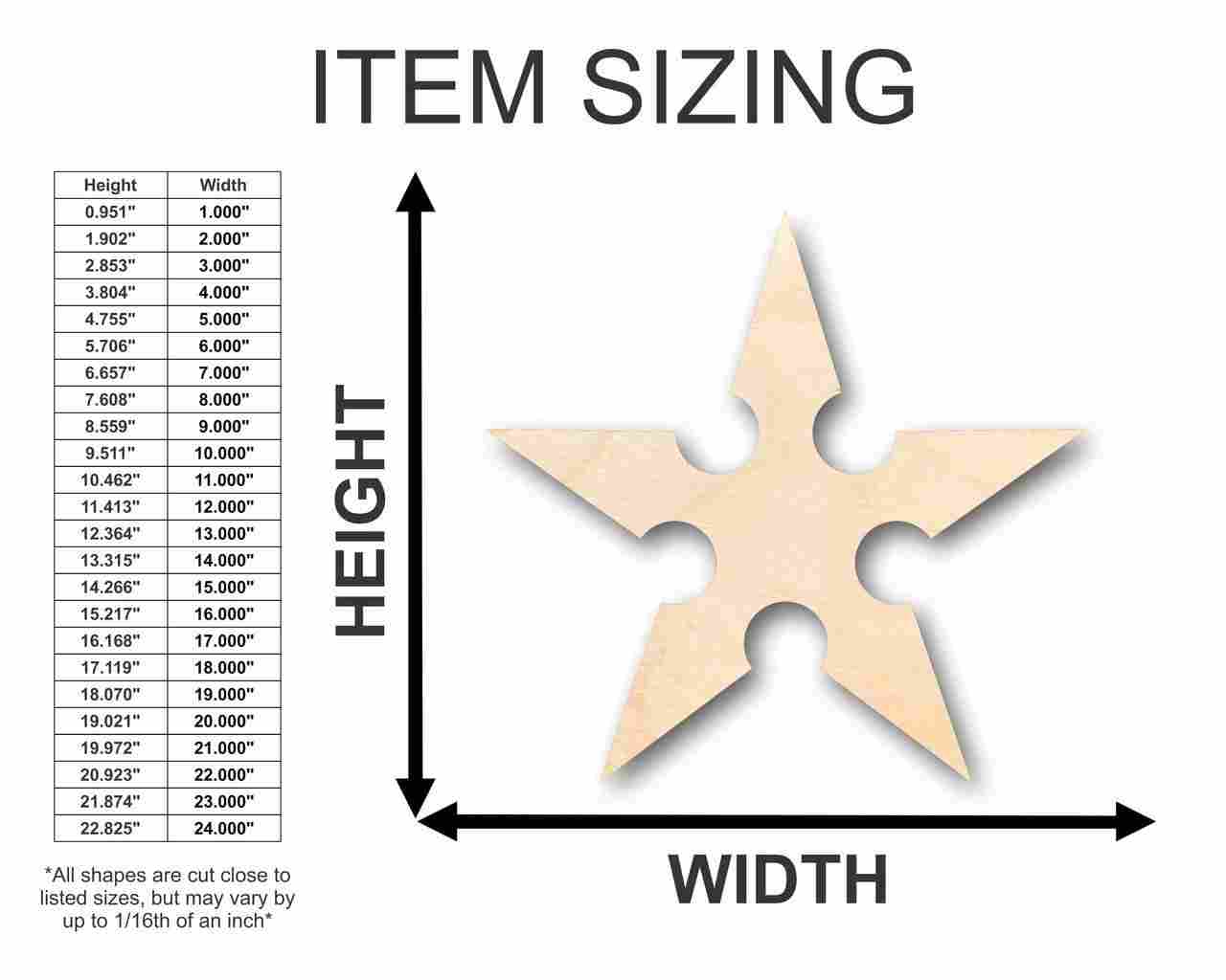 Unfinished Wood Ninja Star Shape - Craft - up to 46" DIY