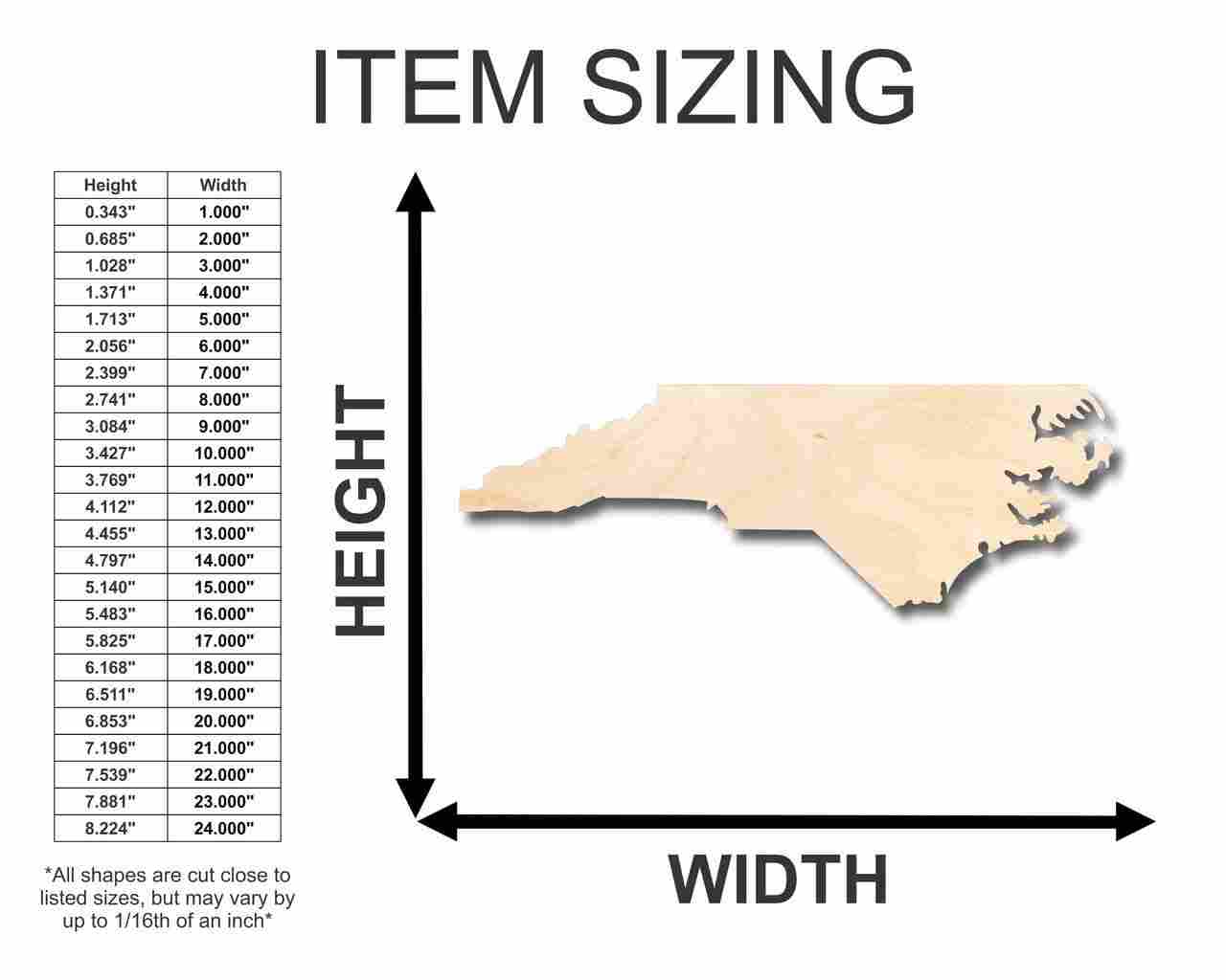 Unfinished Wood North Carolina Shape - State - Craft - up to 46" DIY