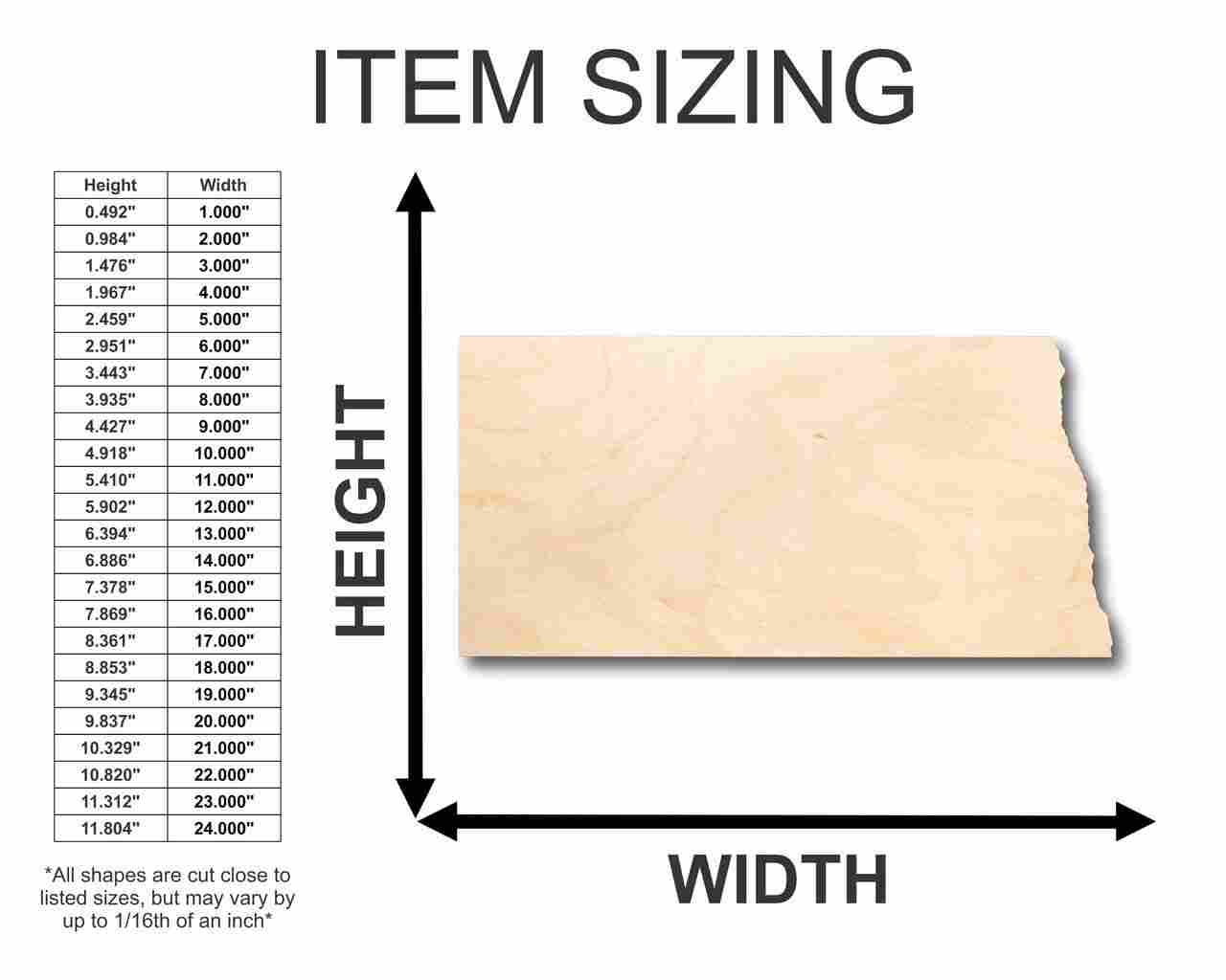 Unfinished Wood North Dakota Shape - State - Craft - up to 46" DIY