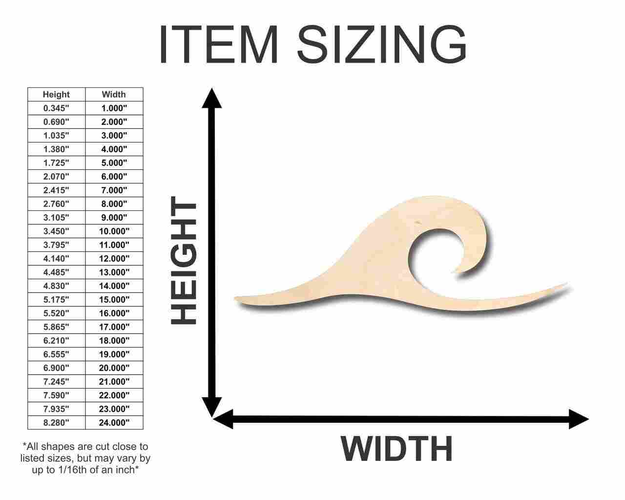 Unfinished Wood Wave Shape - Ocean - Beach - Nursery - Craft - up to 46" DIY