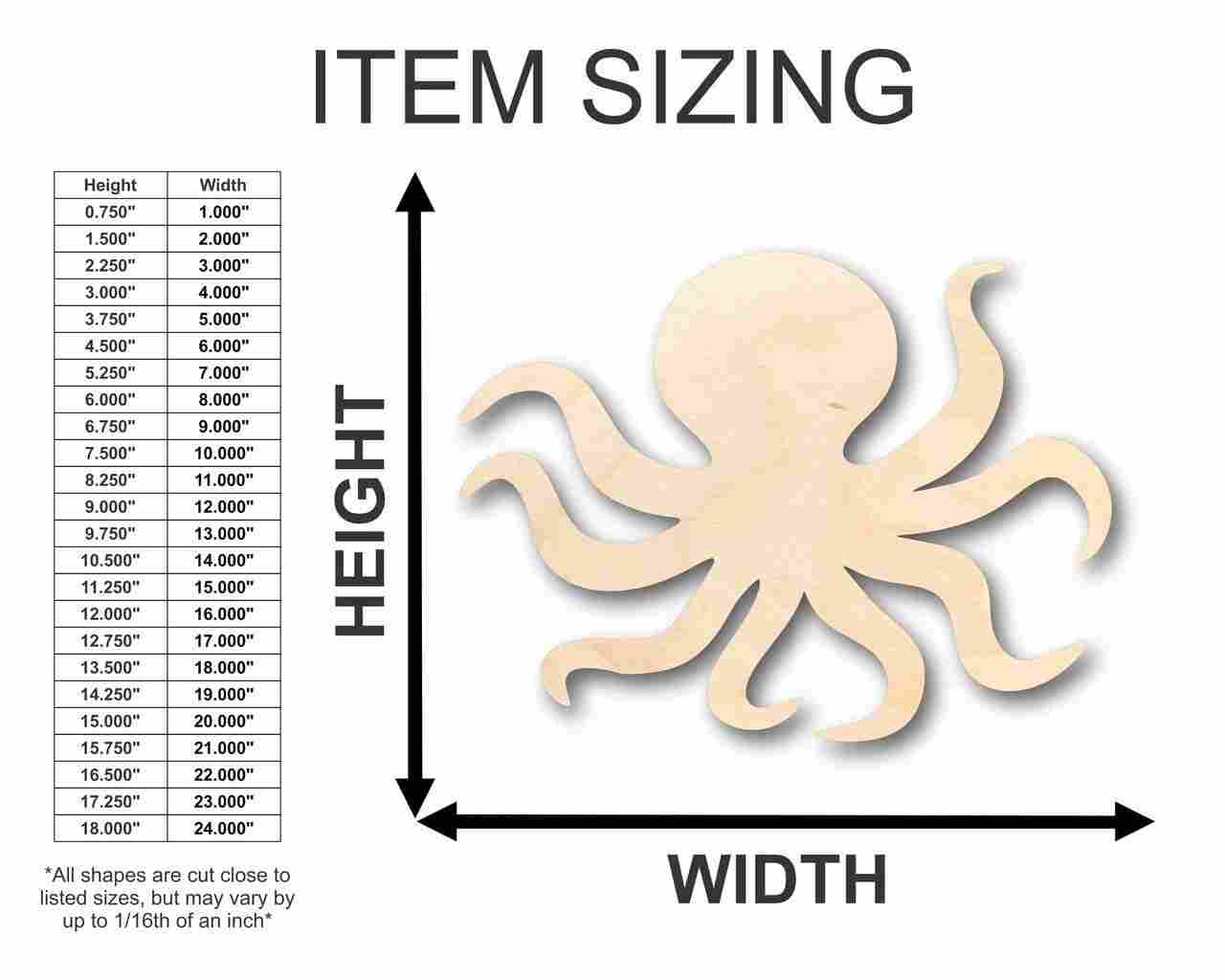 Unfinished Wood Octopus Shape - Ocean - Craft - up to 46" DIY