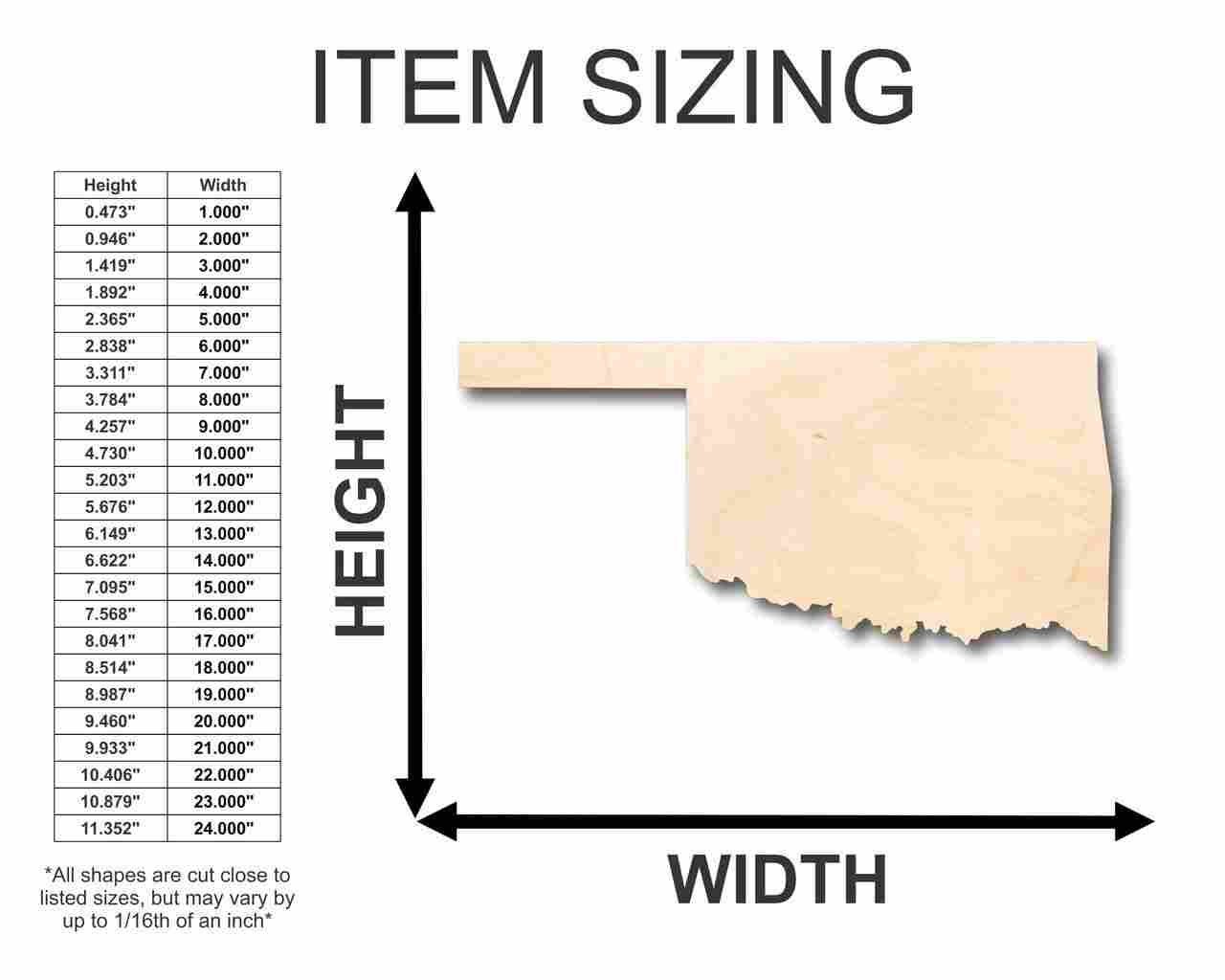 Unfinished Wood Oklahoma Shape - State - Craft - up to 46" DIY