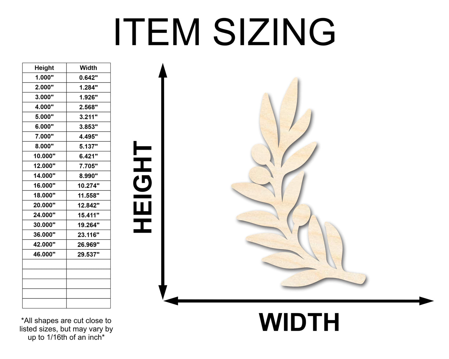 Unfinished Wood Olive Branch Shape - Craft - up to 46" DIY