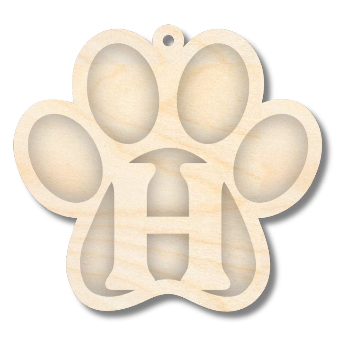 Unfinished Wood Layered Letter Paw Print Tags | A-Z | 2 Piece | 5" Wide | 1/8" Wood | Wood Craft DIY