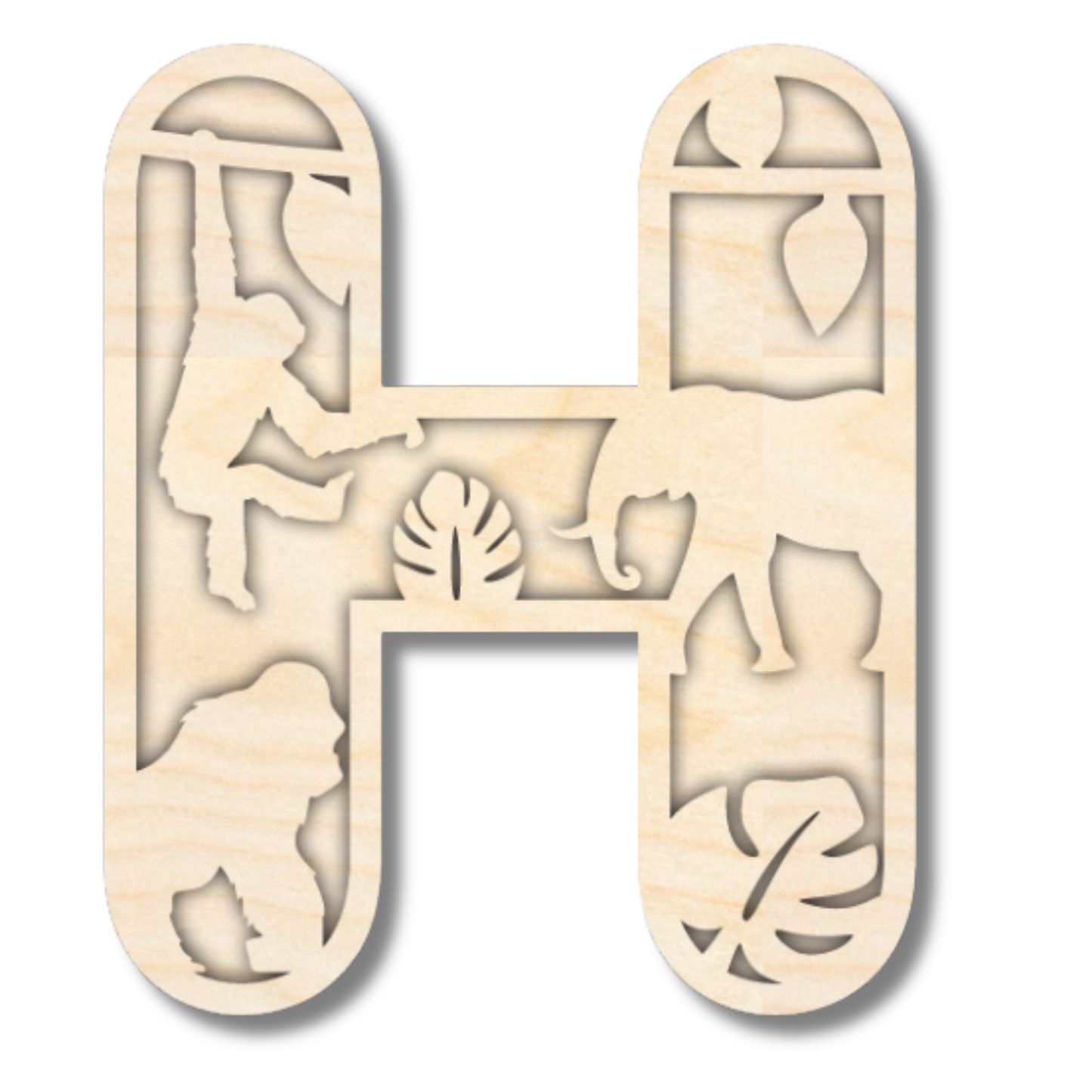 Unfinished Wood Layered Themed Letters | Jungle Animals | A-Z | 2 Piece | up to 24"