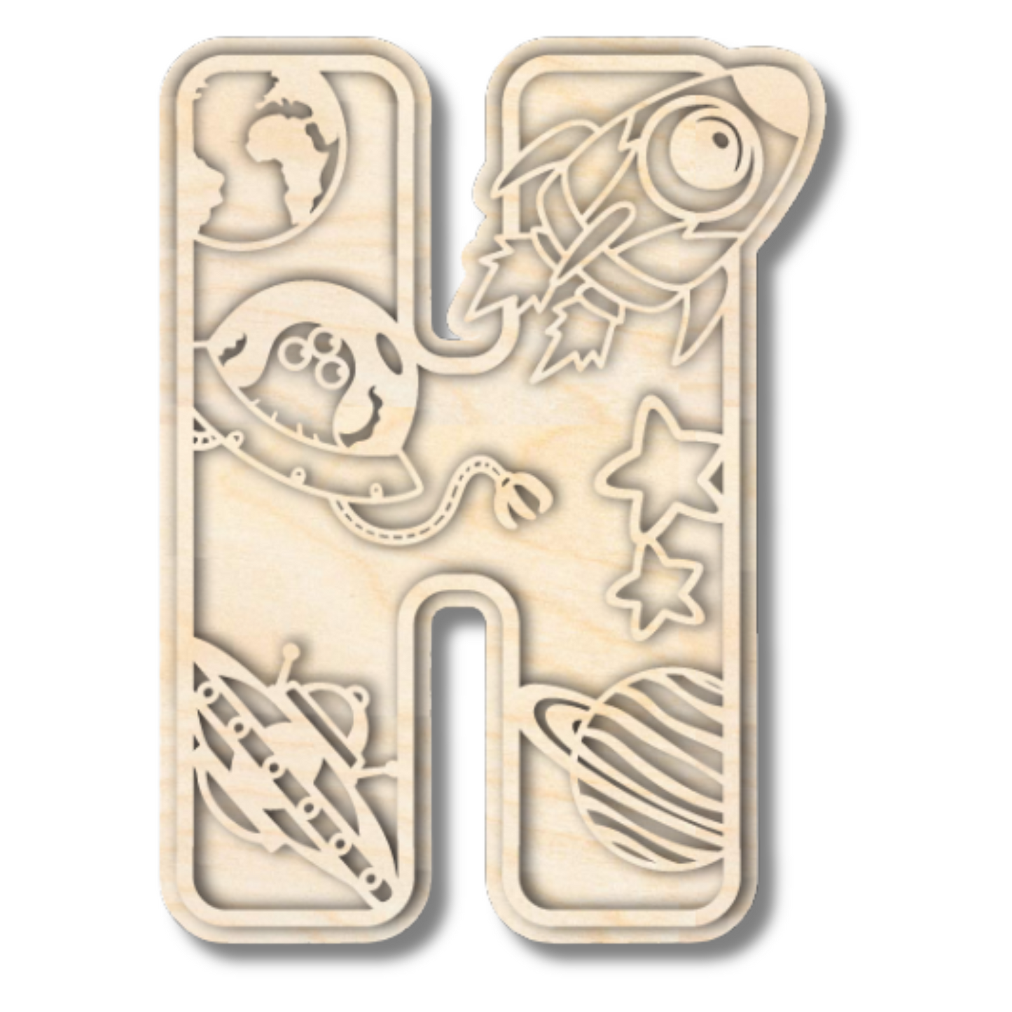 Unfinished Wood Layered Themed Letters | Space | A-Z | 2 Piece | up to 24"
