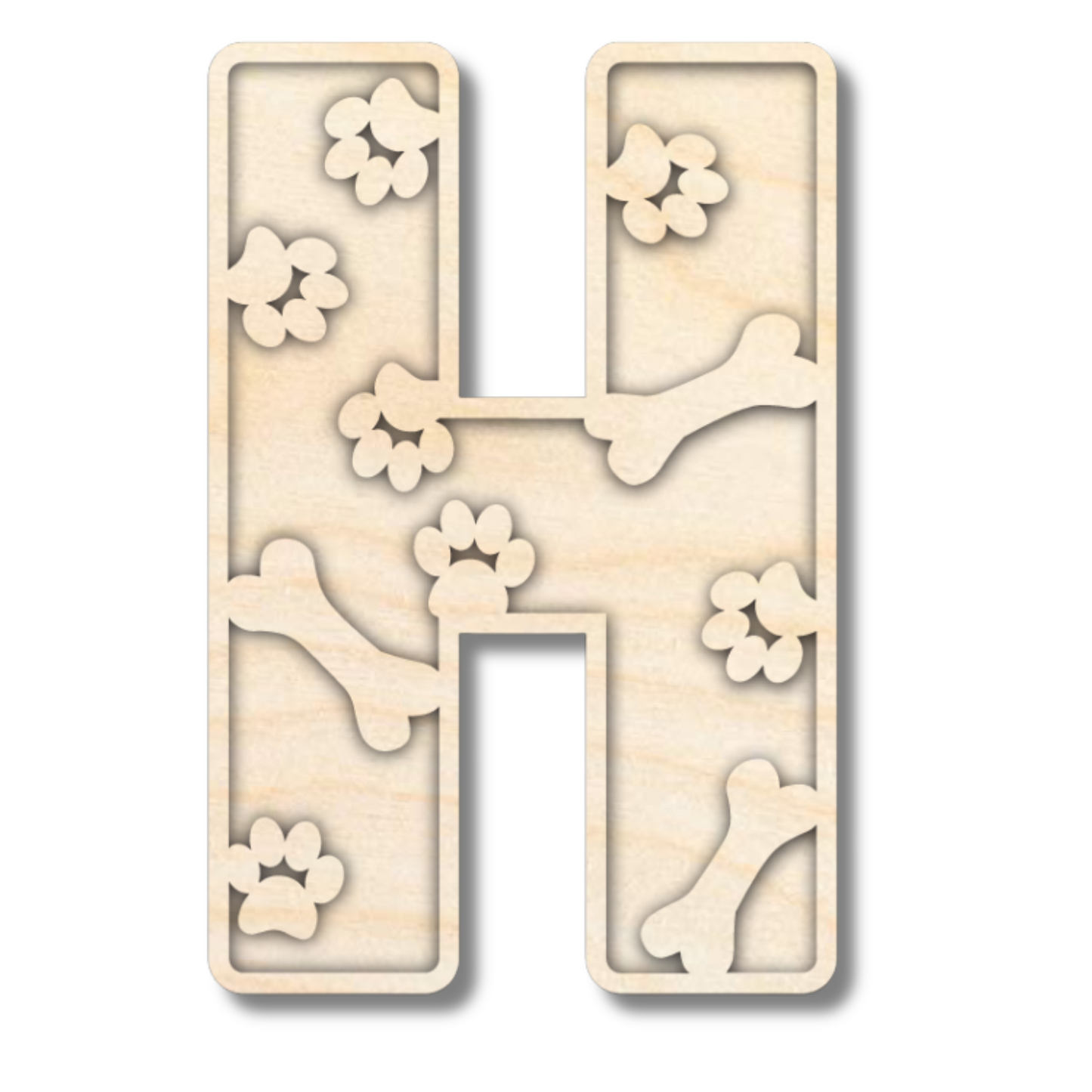 Unfinished Wood Layered Themed Letters | Paw Print | A-Z | 2 Piece | up to 24"