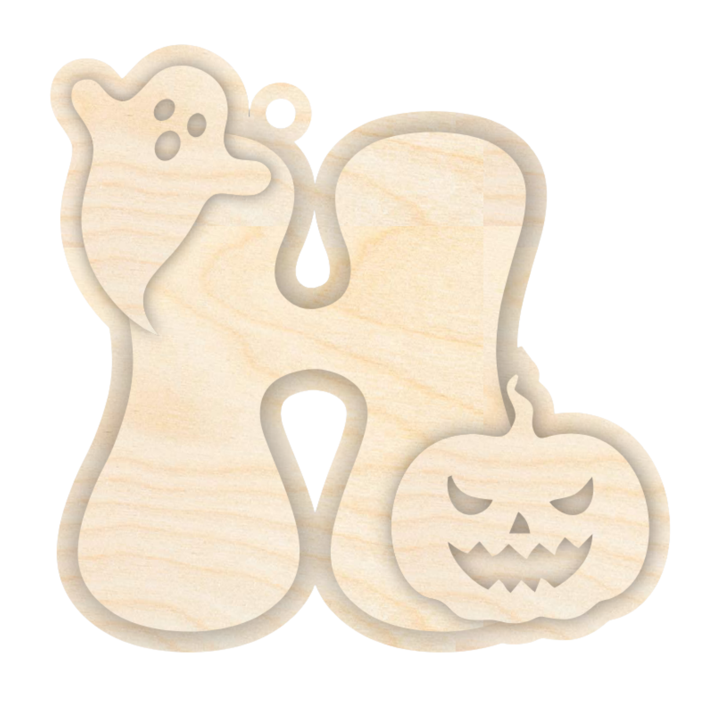 Unfinished Wood Layered Letter Halloween Ghost & Pumpkin Tags | A-Z | 4 Piece | 6" Tall | 1/8" Wood | Wood Craft DIY