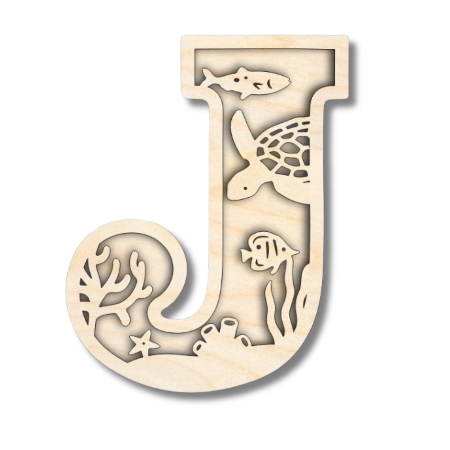 Unfinished Wood Layered Themed Letters | Ocean | A-Z | 2 Piece | up to 24"