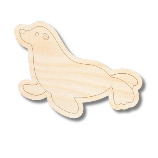 Unfinished Wood Etched Seal Shape | Paint By Line Crafts | up to 30" DIY