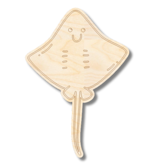 Unfinished Wood Etched Sting Ray Shape | Paint By Line Crafts | up to 30" DIY