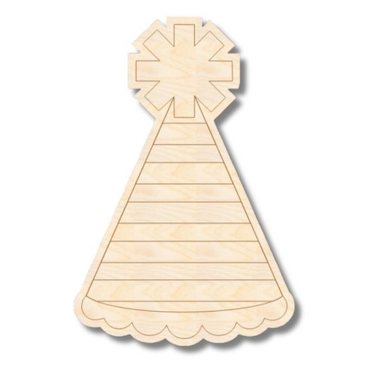 Unfinished Wood Etched Striped Party Hat Shape | Paint By Line Crafts | up to 30" DIY