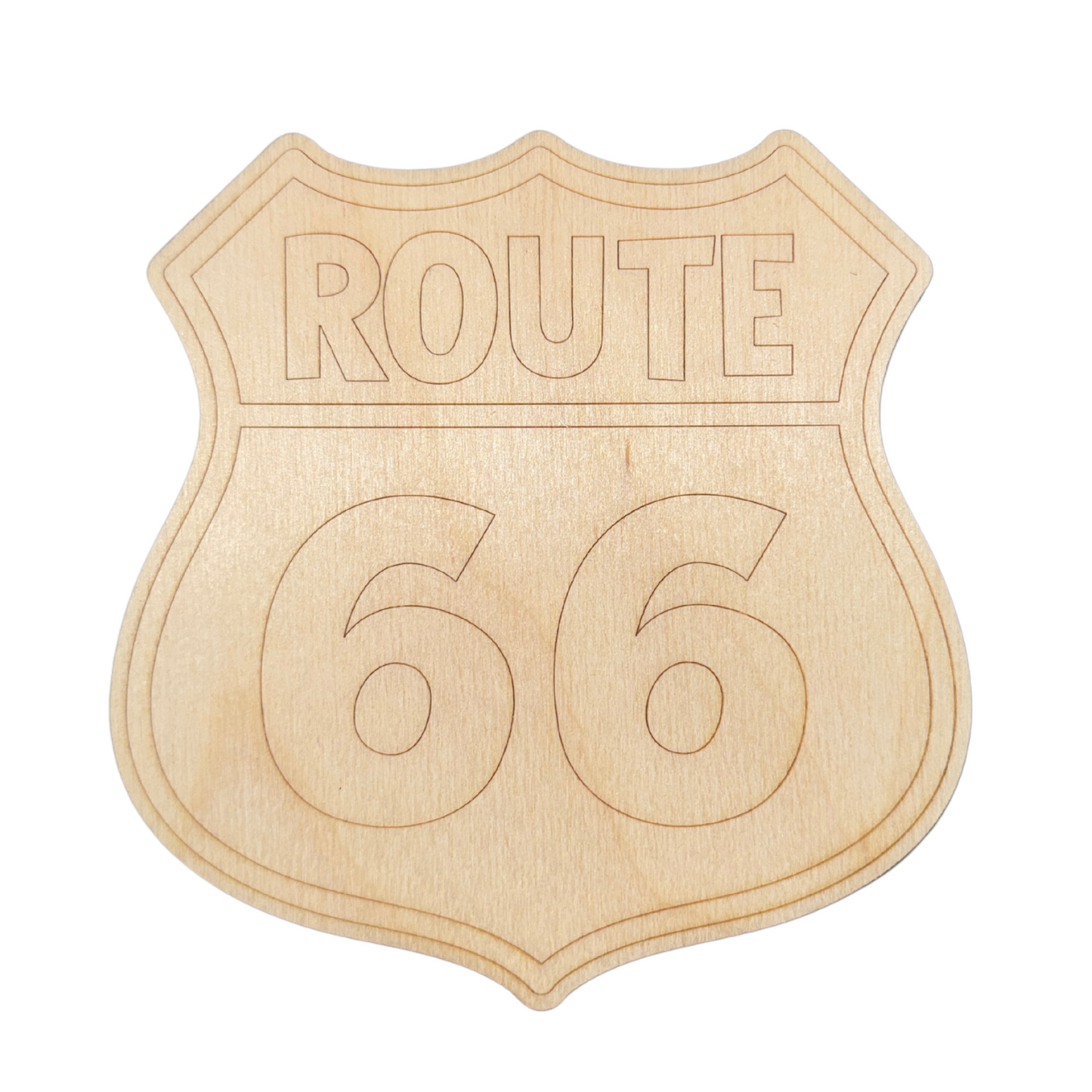 Unfinished Wood Etched Route 66 Shape | Paint By Line Crafts | up to 30" DIY