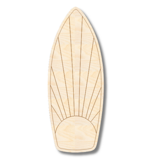 Unfinished Wood Etched Sun Surfboard Shape | Paint By Line Crafts | up to 30" DIY
