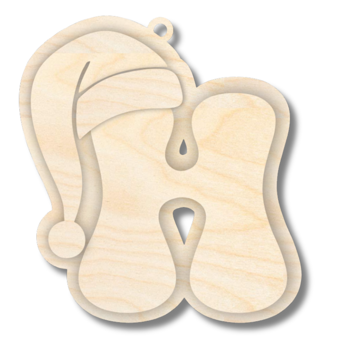 Unfinished Wood Layered Letter Santa Hat Tags | A-Z | 4 Piece | 6" Tall | 1/8" Wood | Wood Craft DIY