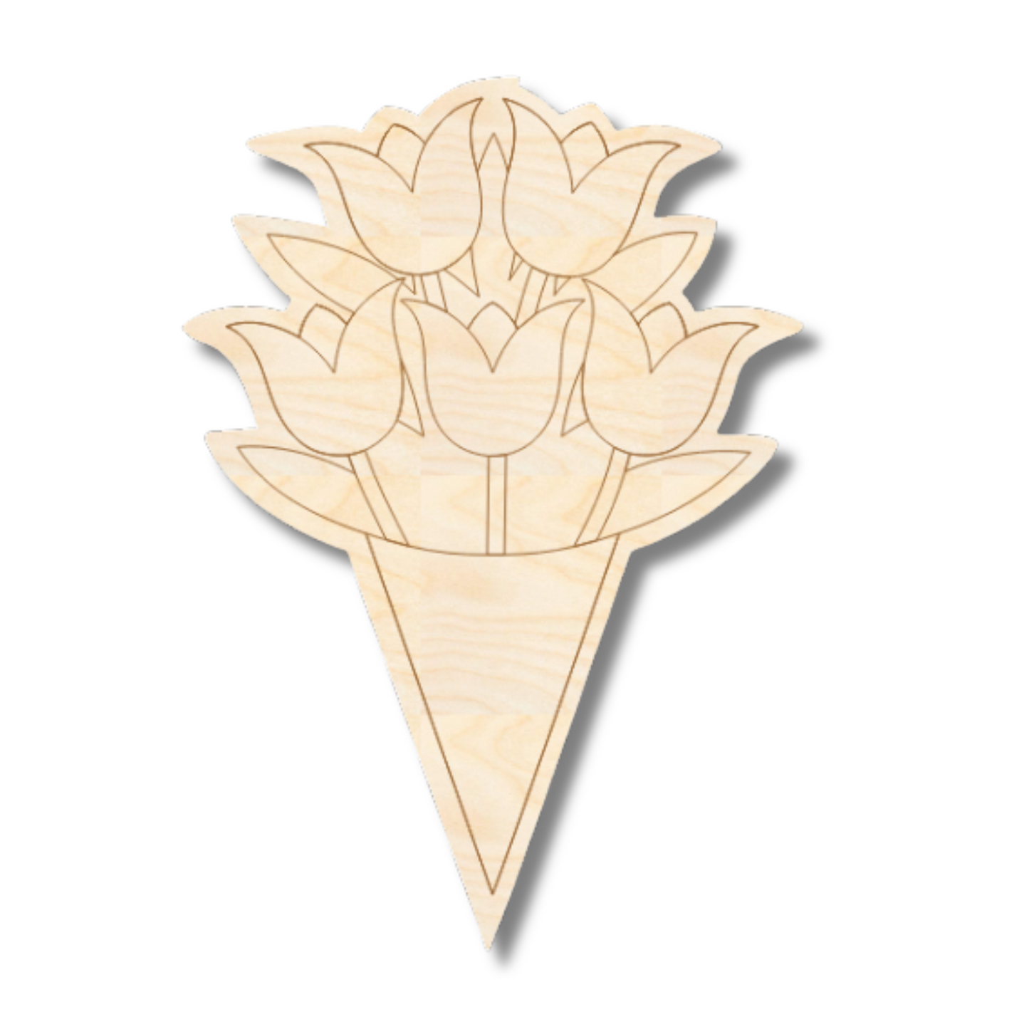 Unfinished Wood Etched Flower Bouquet Shape | Paint By Line Crafts | up to 30" DIY