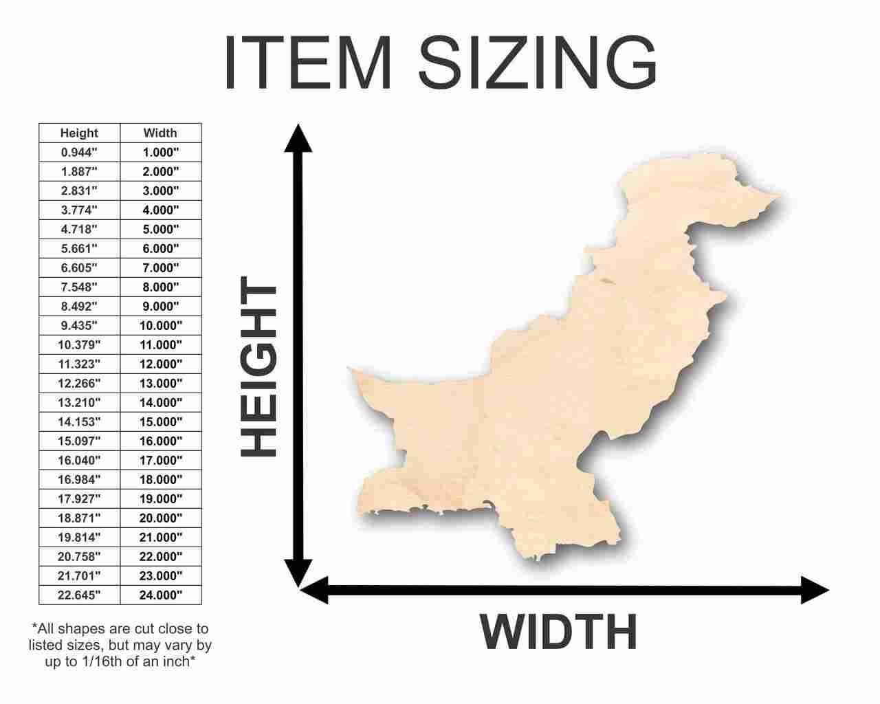 Unfinished Wood Pakistan Shape - Country - Craft - up to 46" Width DIY