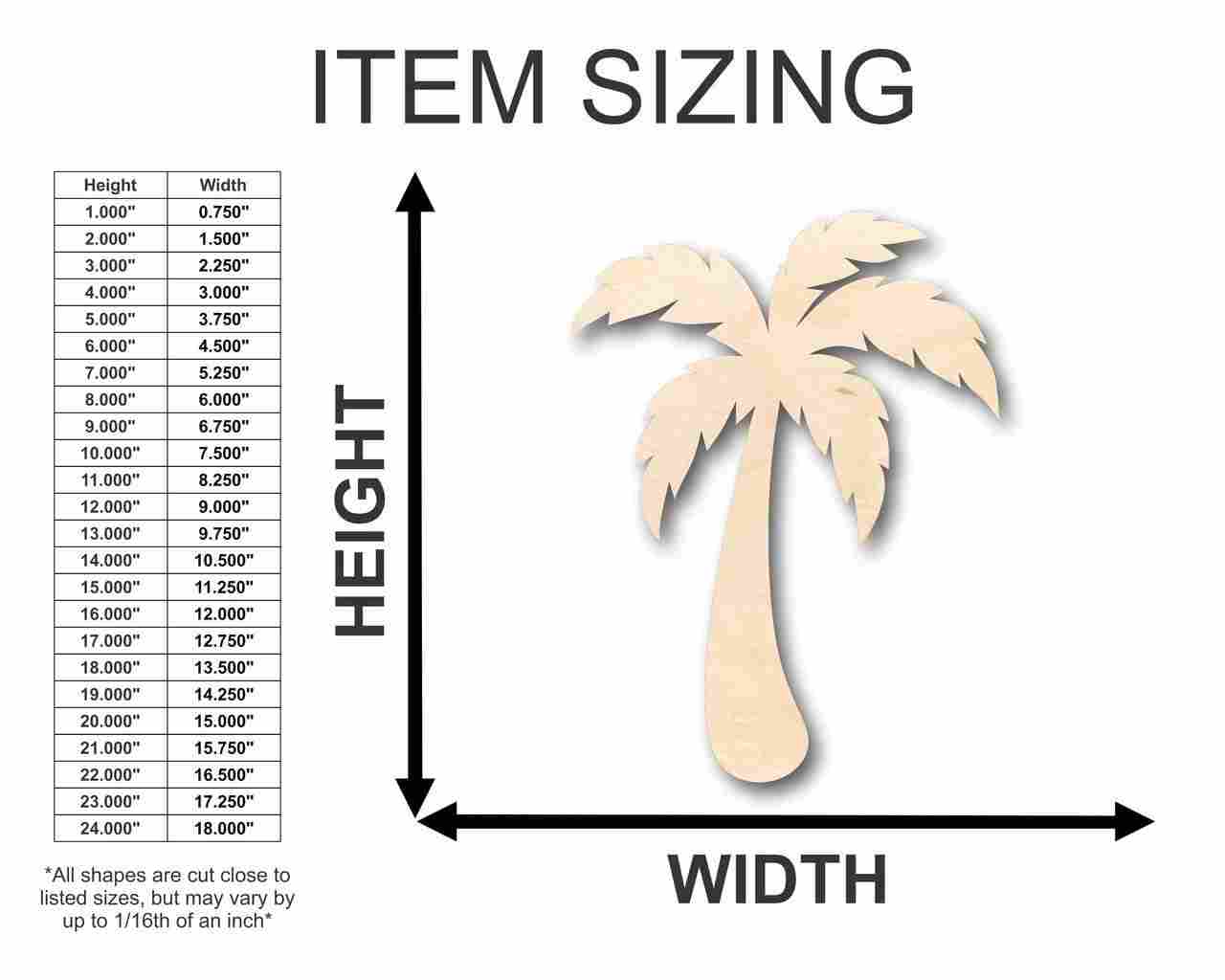 Unfinished Wood Palm Tree Shape - Beach - Tropical - Craft - up to 46" DIY
