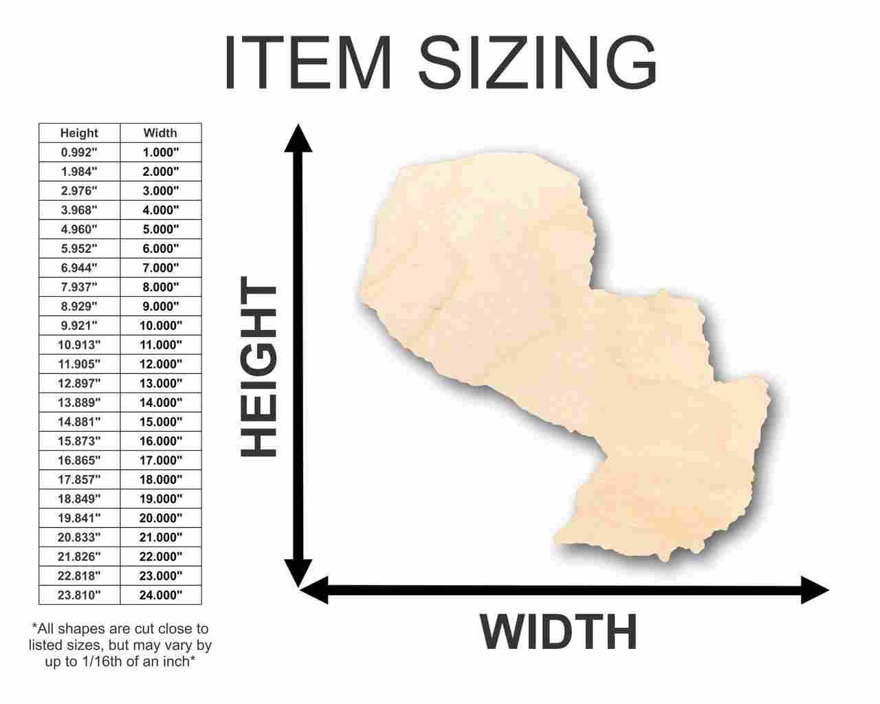 Unfinished Wood Paraguay Shape - Country - Craft - up to 46" Width DIY