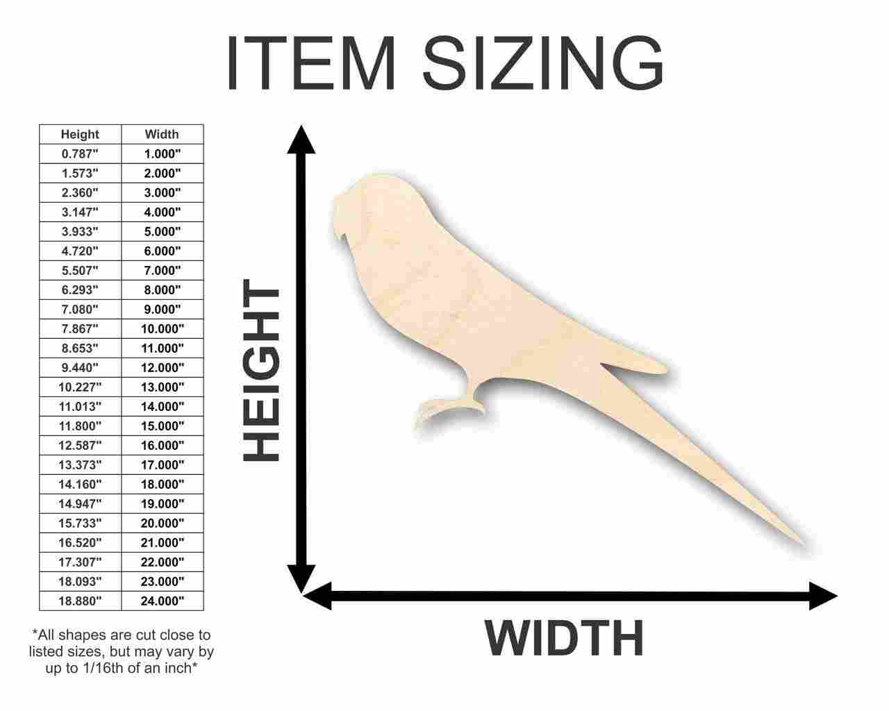 Unfinished Wood Parakeet Shape - Animal - Wildlife - Pet - Craft - up to 46" DIY