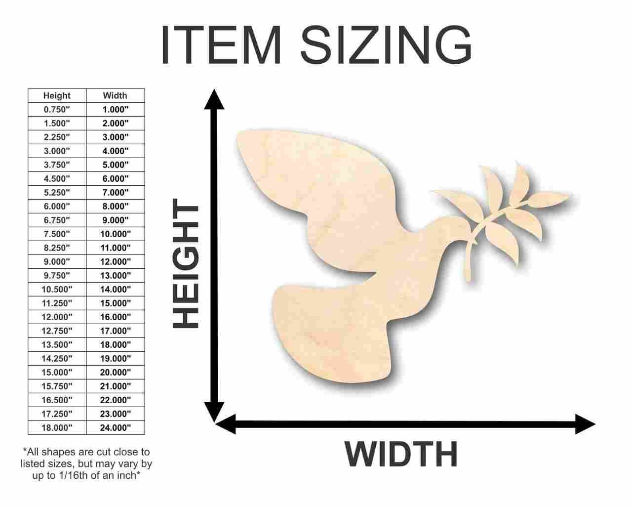 Unfinished Wood Peace Dove Shape - Bird - Wildlife - Craft - up to 46" DIY