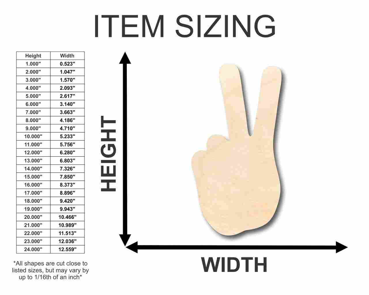 Unfinished Wood Peace Hand Shape - Craft - up to 46" DIY