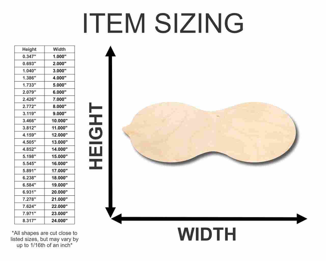 Unfinished Wood Peanut Shape - Food - Craft - up to 46" DIY