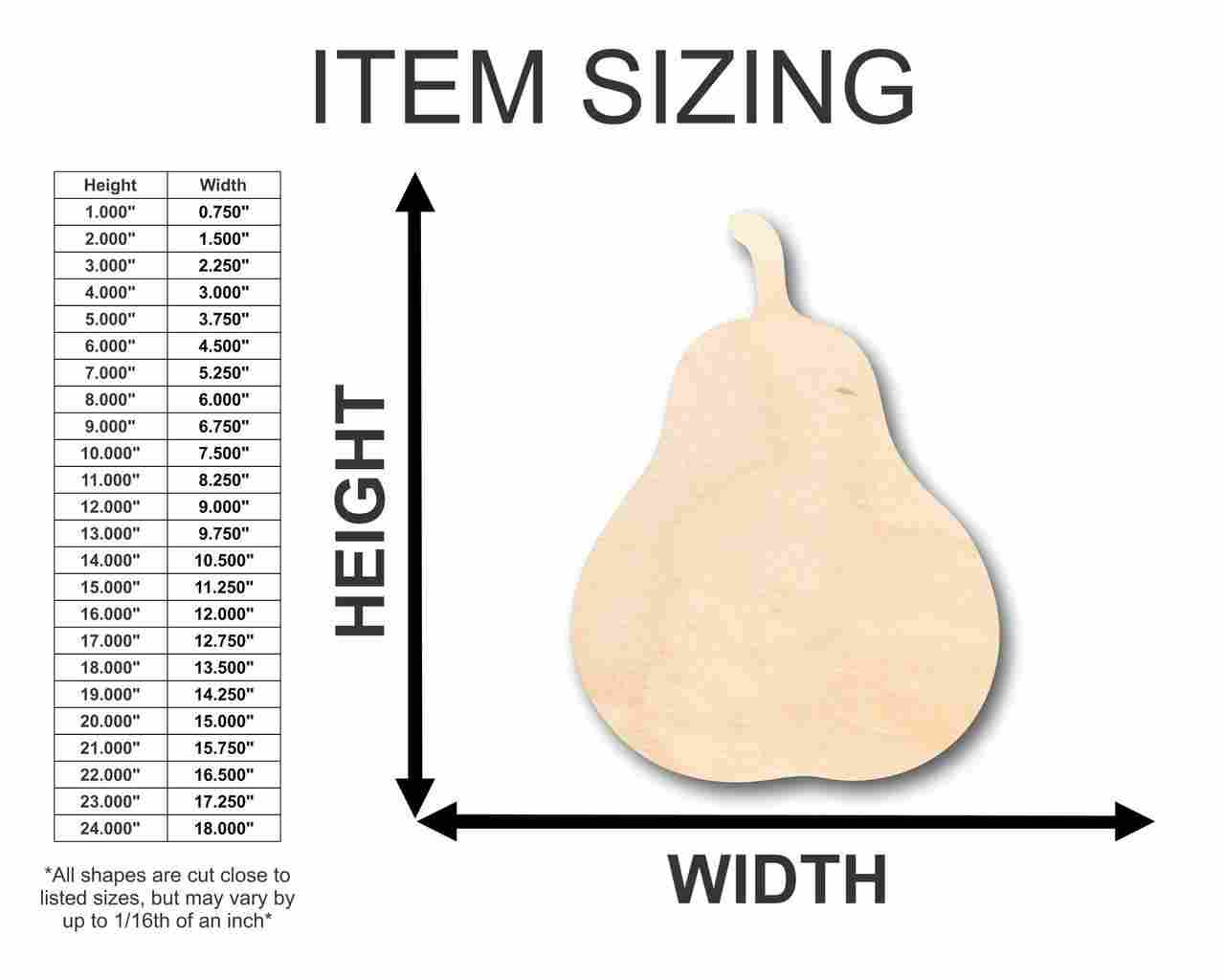 Unfinished Wood Pear Shape - Fruit - Craft - up to 46" DIY