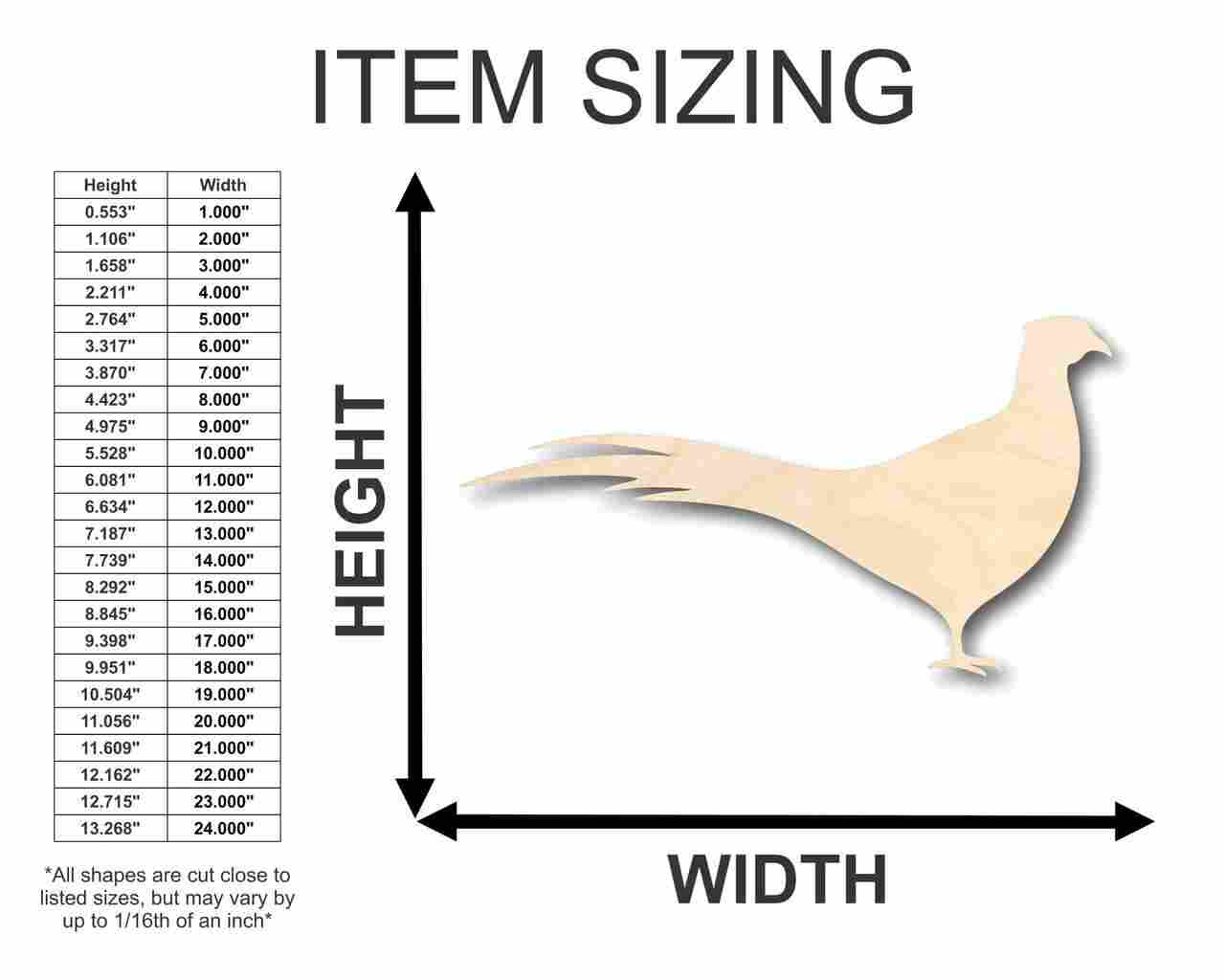 Unfinished Wood Pheasant Shape - Animal - Wildlife - Hunting - Craft - up to 46" DIY