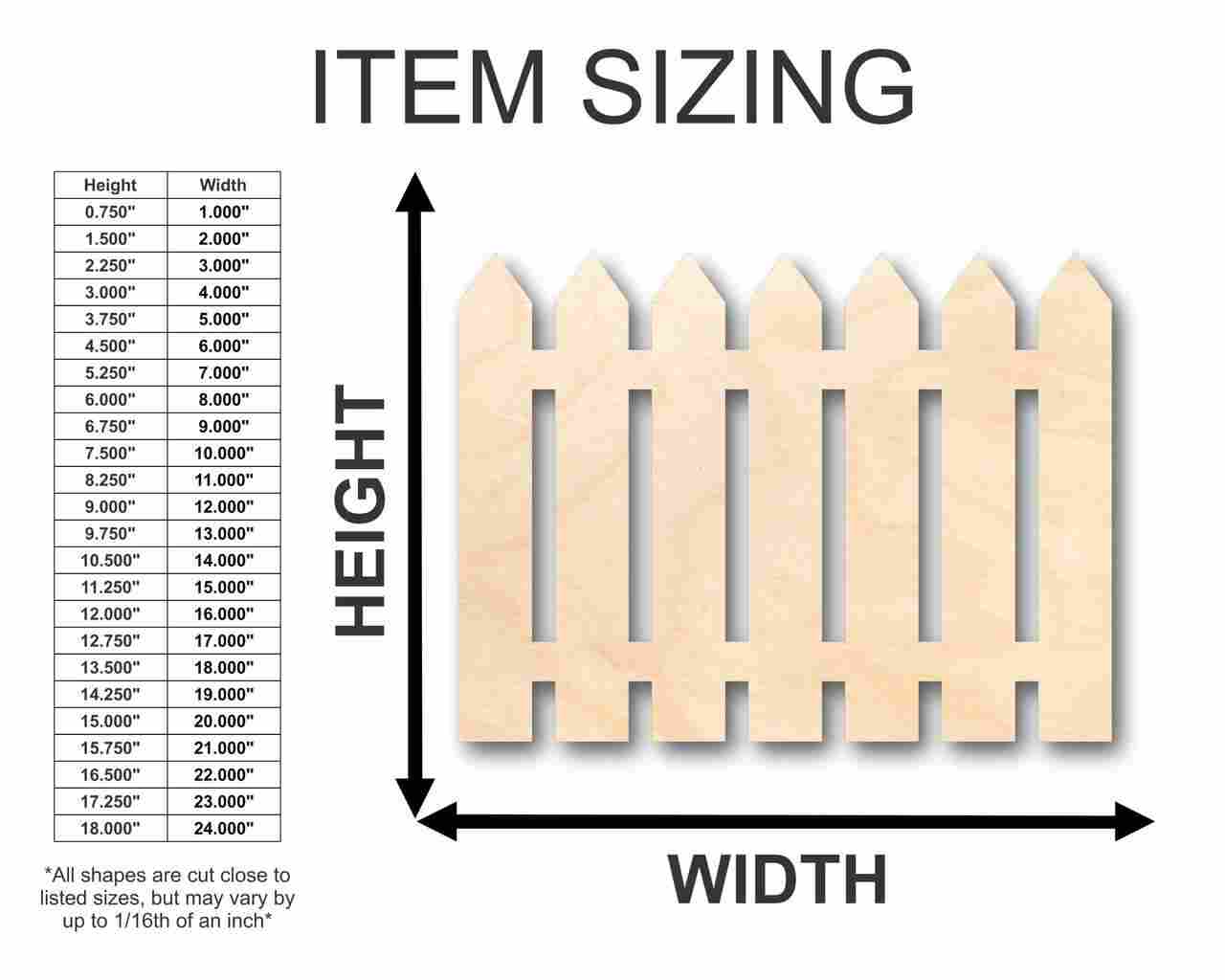 Unfinished Wood Picket Fence Shape - Craft - up to 46" DIY