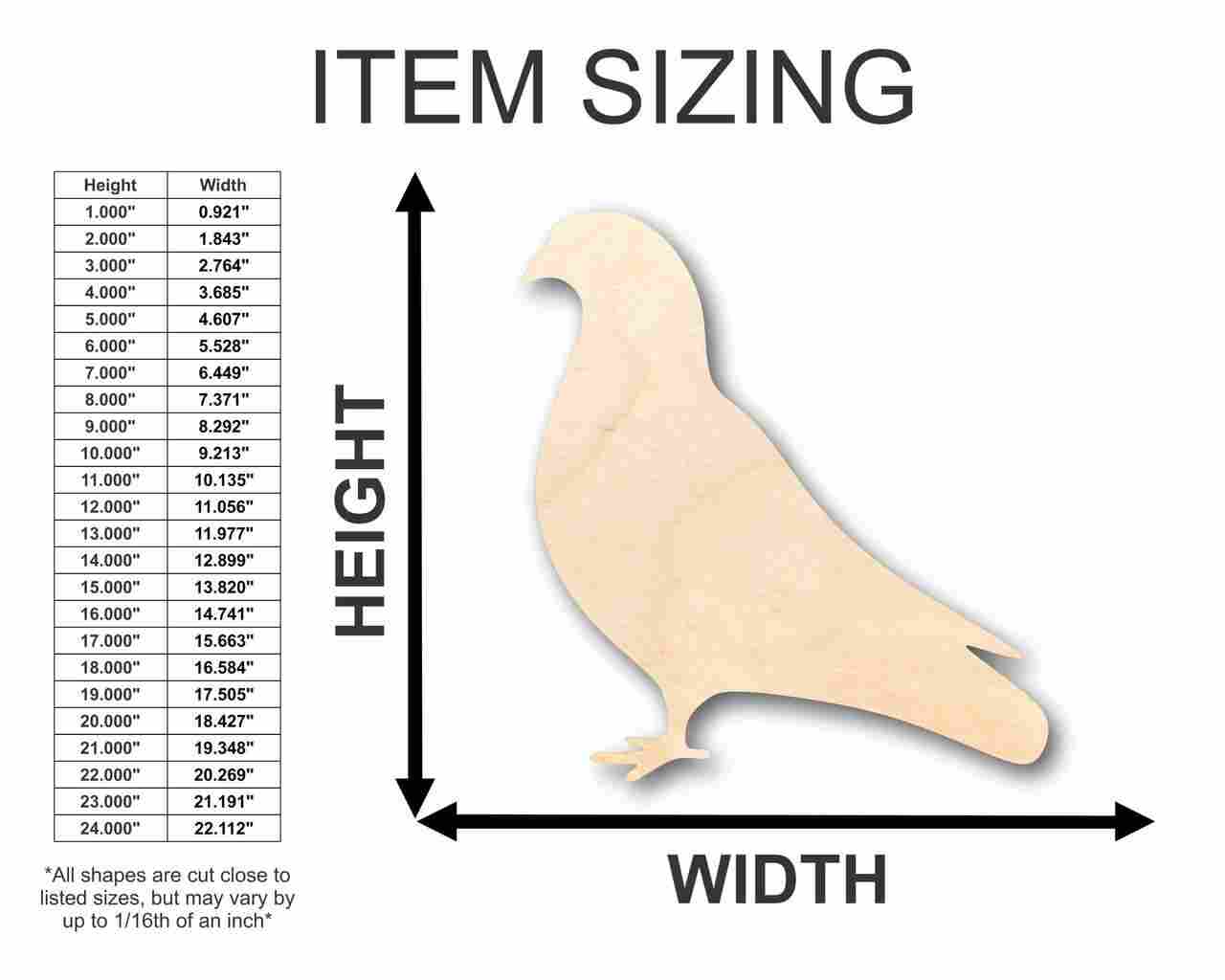 Unfinished Wood Pigeon Shape - Bird - Wildlife - Craft - up to 46" DIY