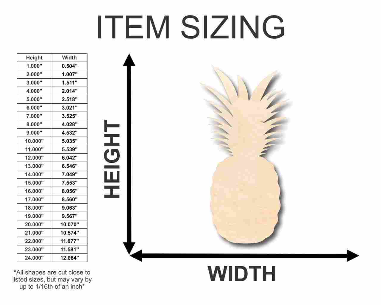 Unfinished Wood Pineapple Shape - Fruit - Tropical - Craft- up to 46" DIY