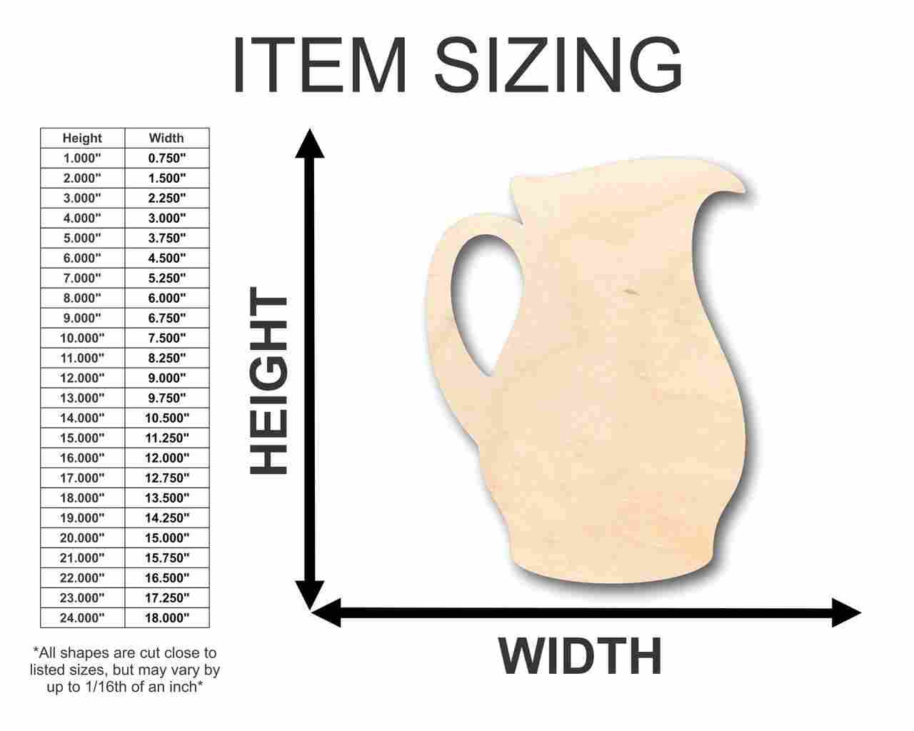 Unfinished Wood Pitcher Shape - Kitchen - Lemonade - Tea - Water - Craft - up to 46" DIY