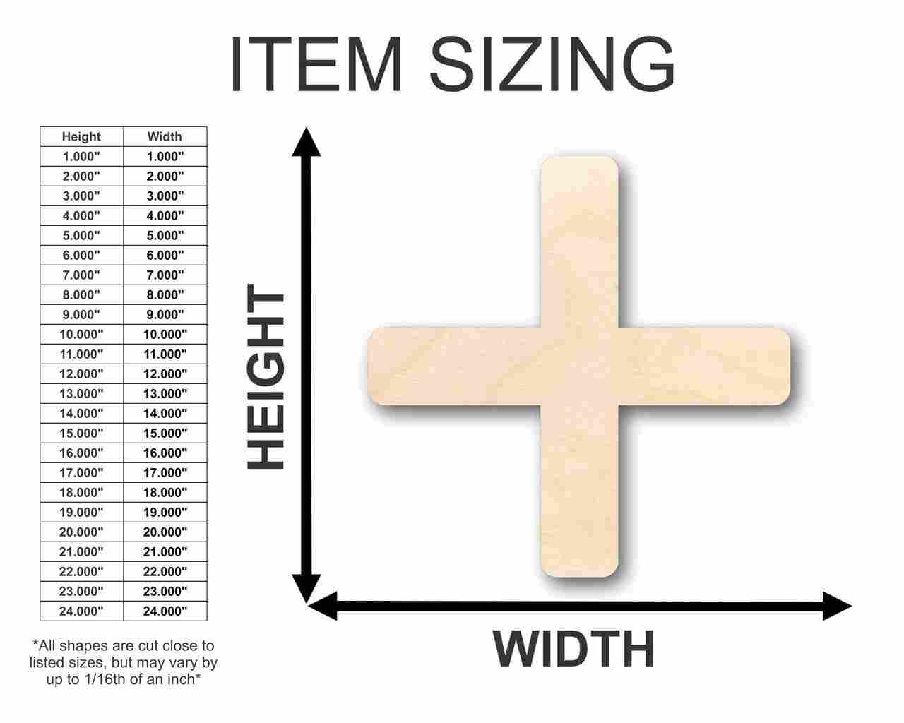 Unfinished Wood Plus Sign Symbol - Math School - Craft - up to 46" DIY