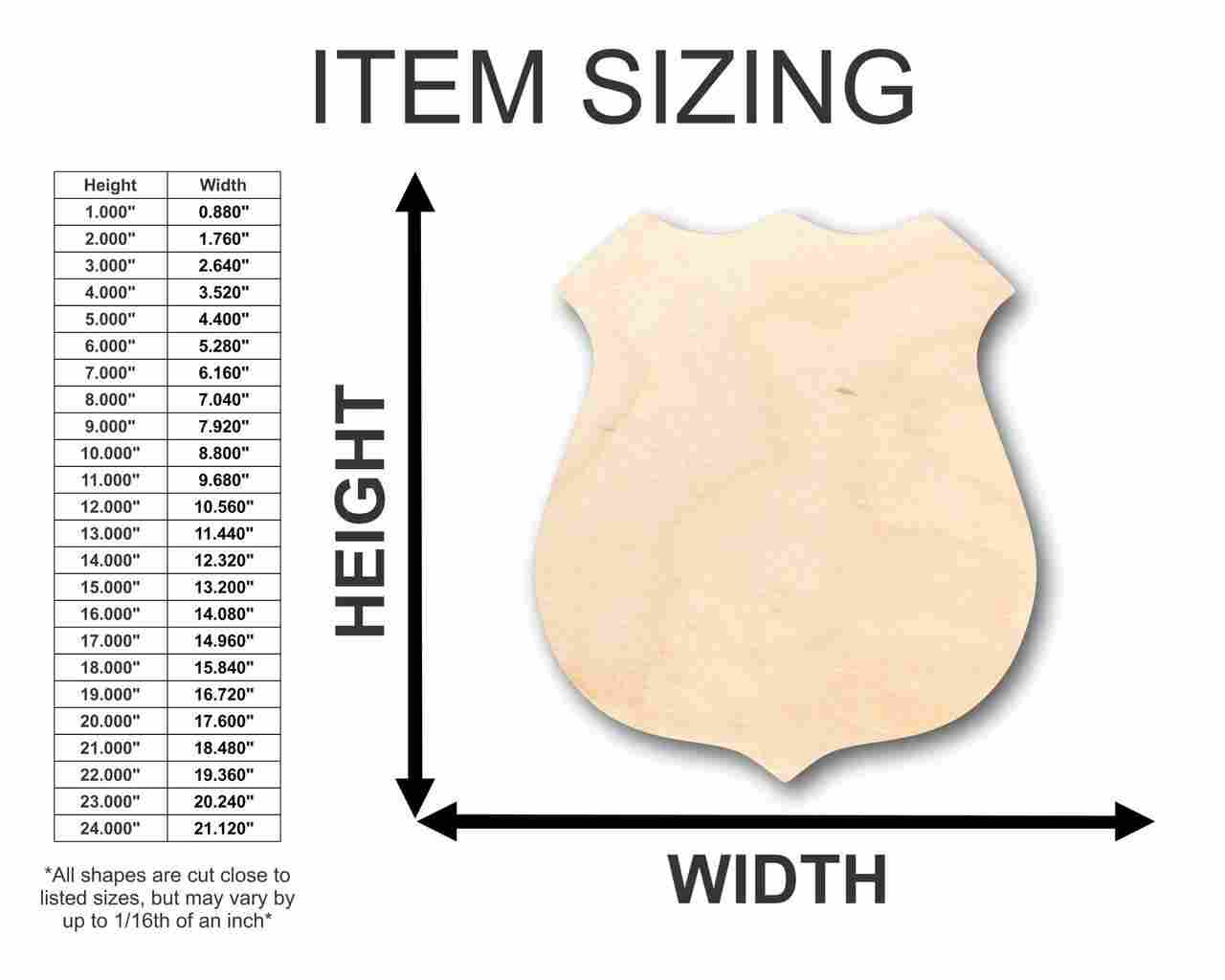 Unfinished Wood Police Badge Shape - Law Enforcement - Craft - up to 46" DIY