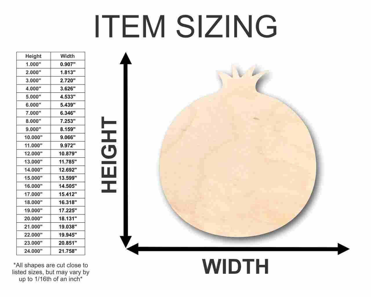 Unfinished Wood Pomegranate Shape - Fruit - Craft - up to 46" DIY